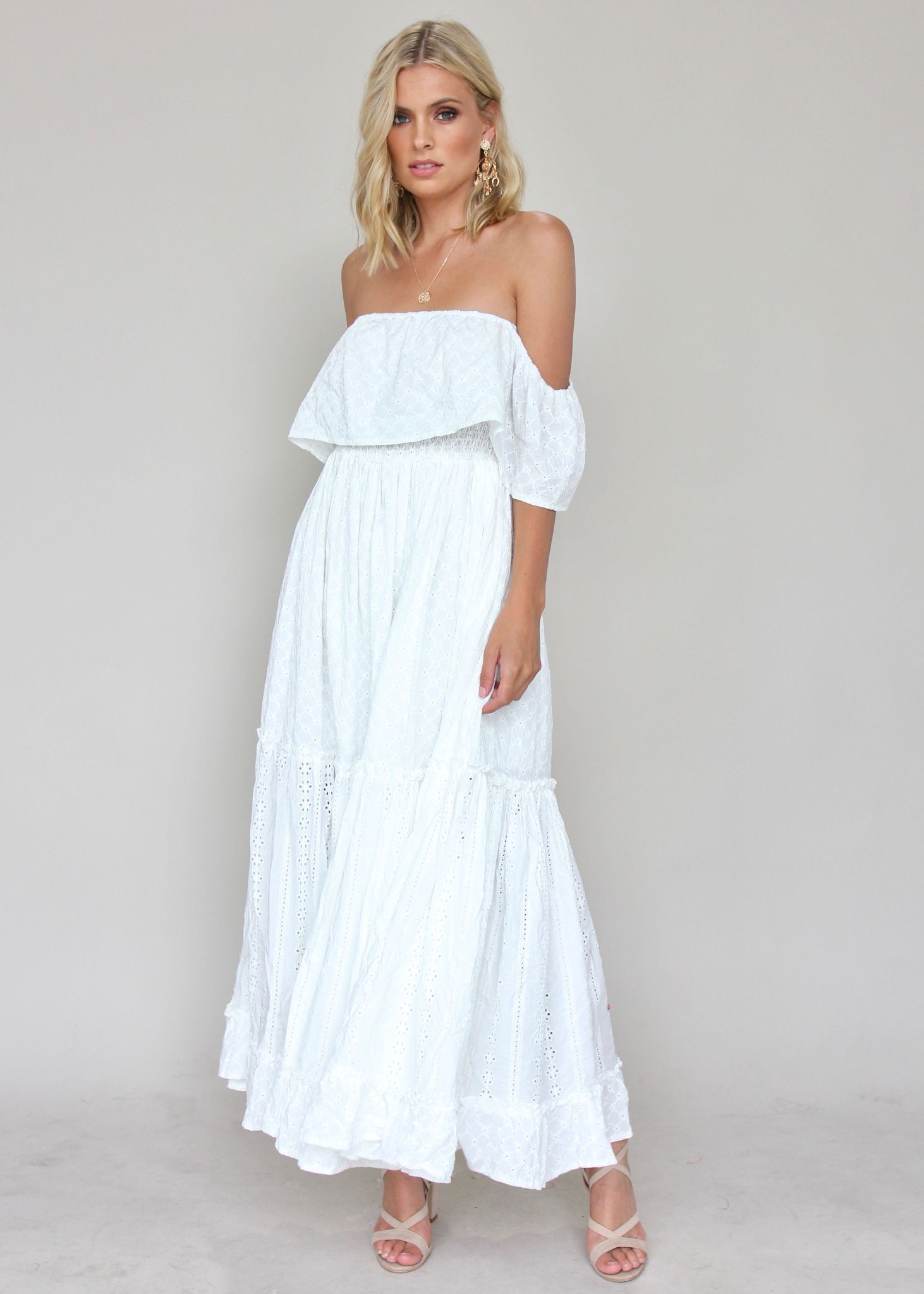 Jennifer Maxi Dress - White Embroidered