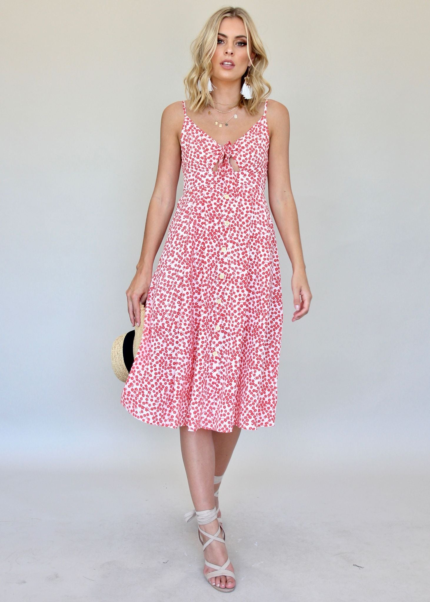 Big City Midi Dress - Red/White