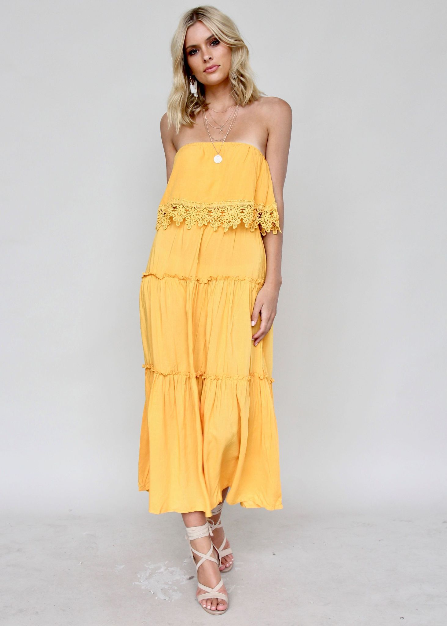 Estella Off Shoulder Midi Dress - Mustard