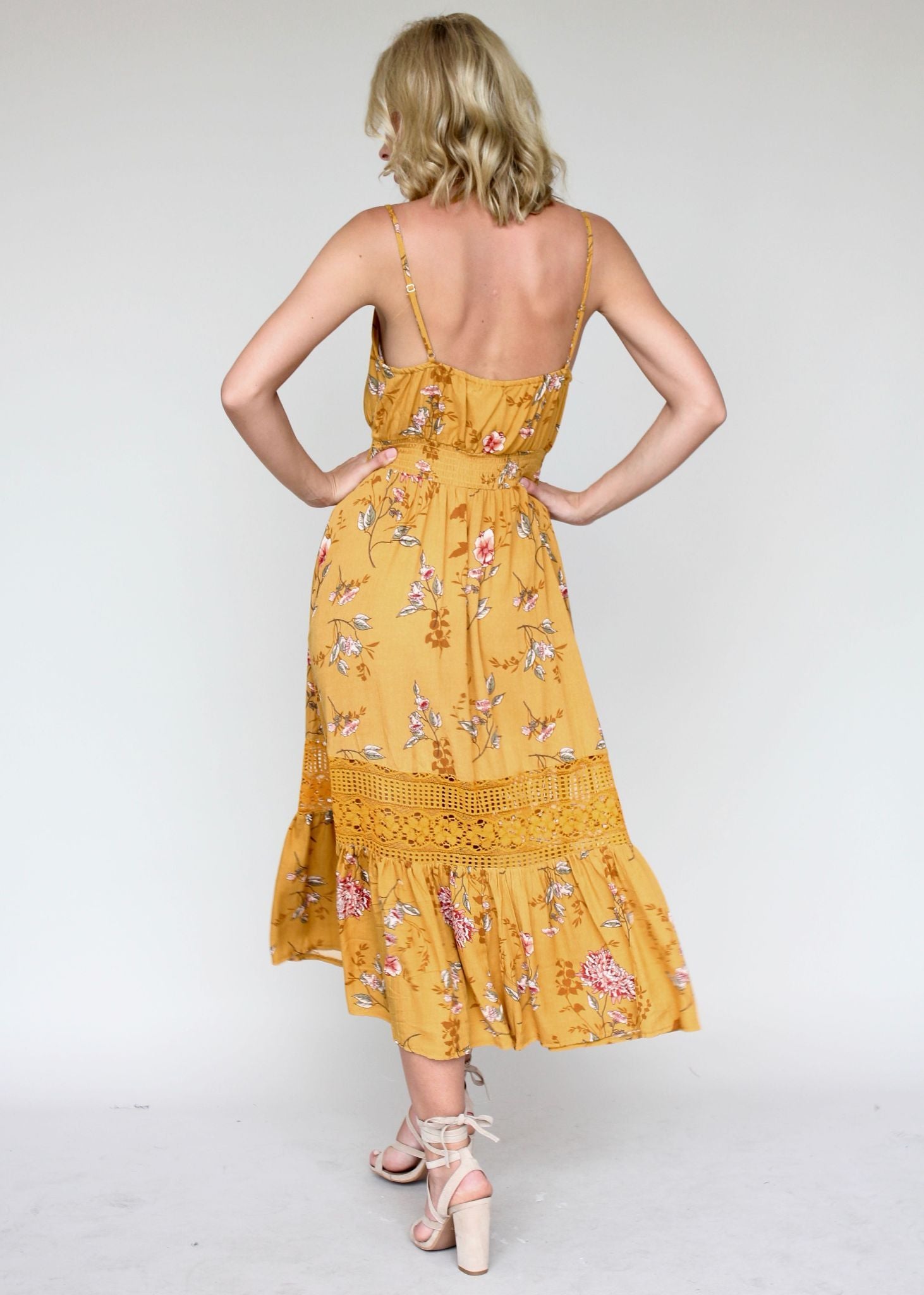 About The Weekend Midi Dress - Mustard Floral