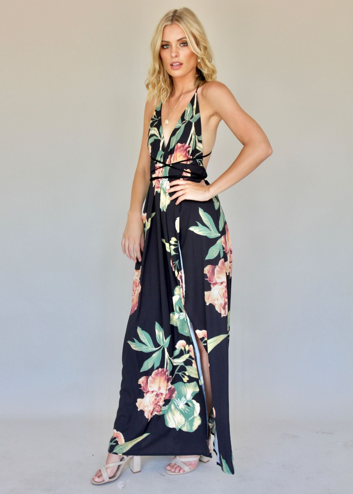 Karmen Halter Maxi Dress - Night Bloom