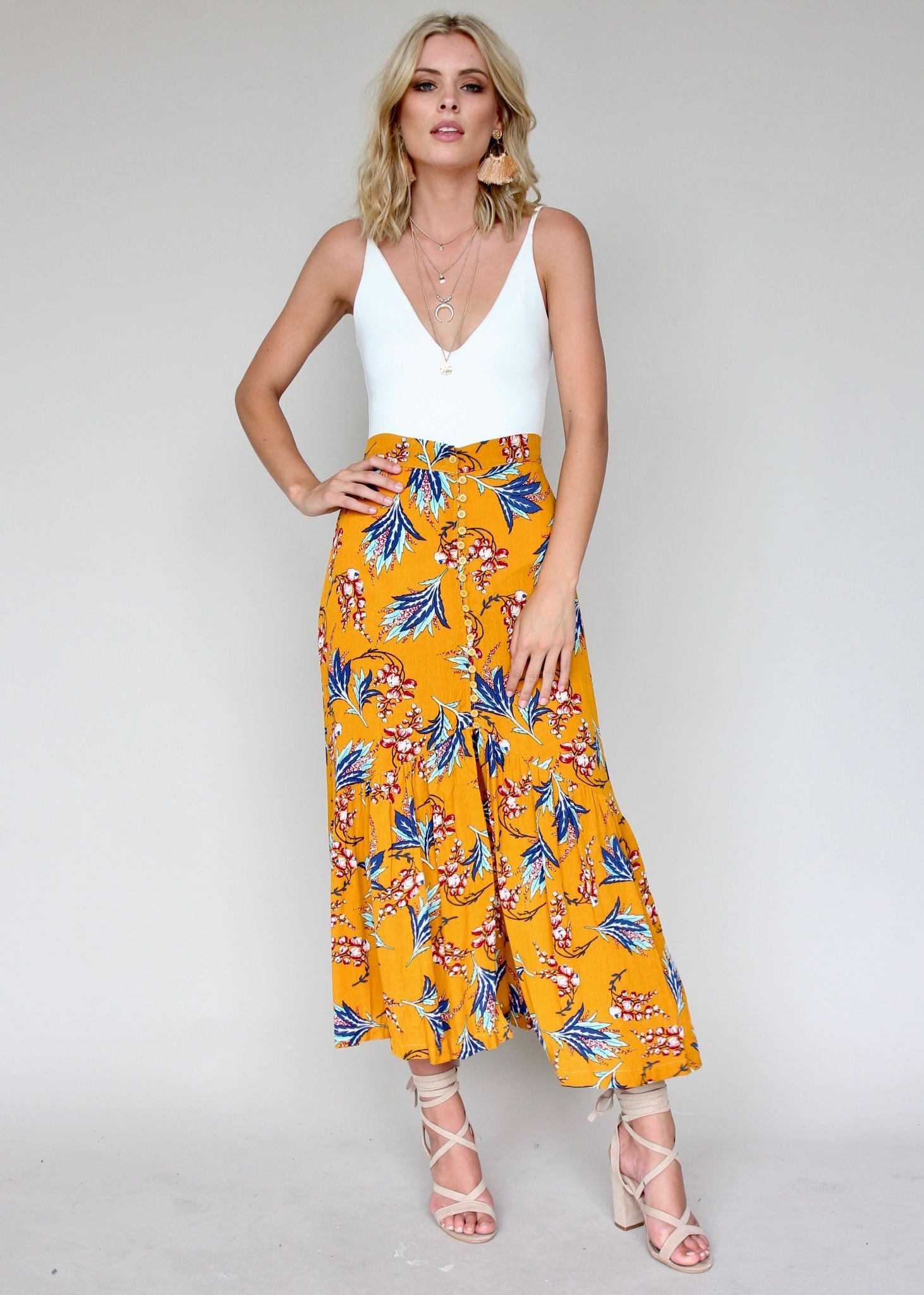 Found Simplicity Skirt - Mustard Floral