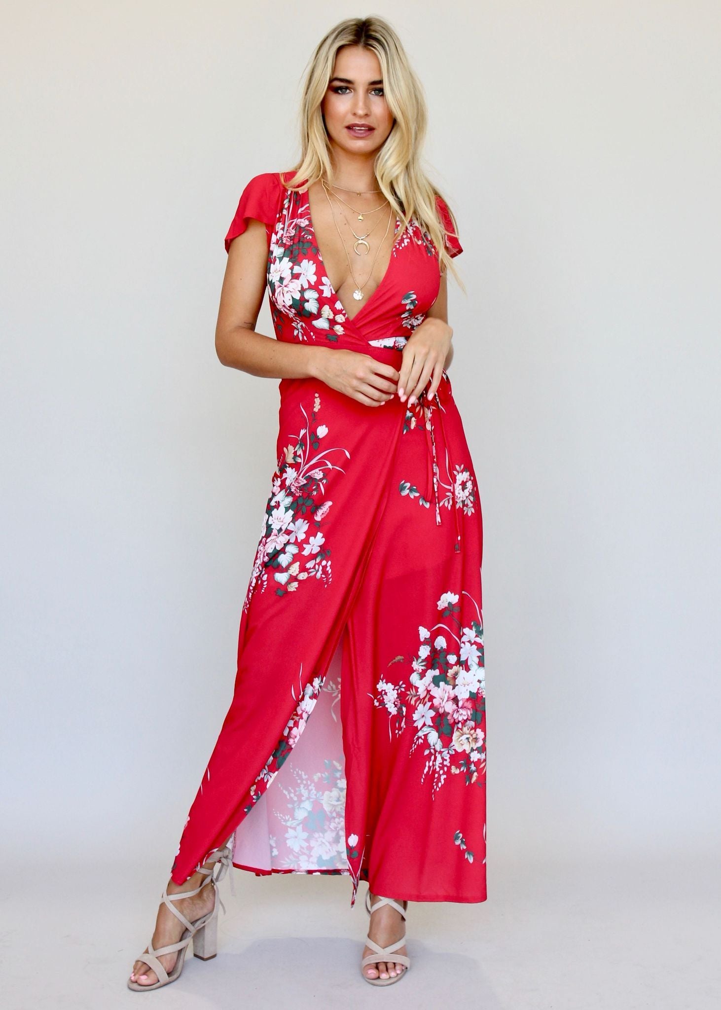 South Branch Wrap Maxi Dress - Red