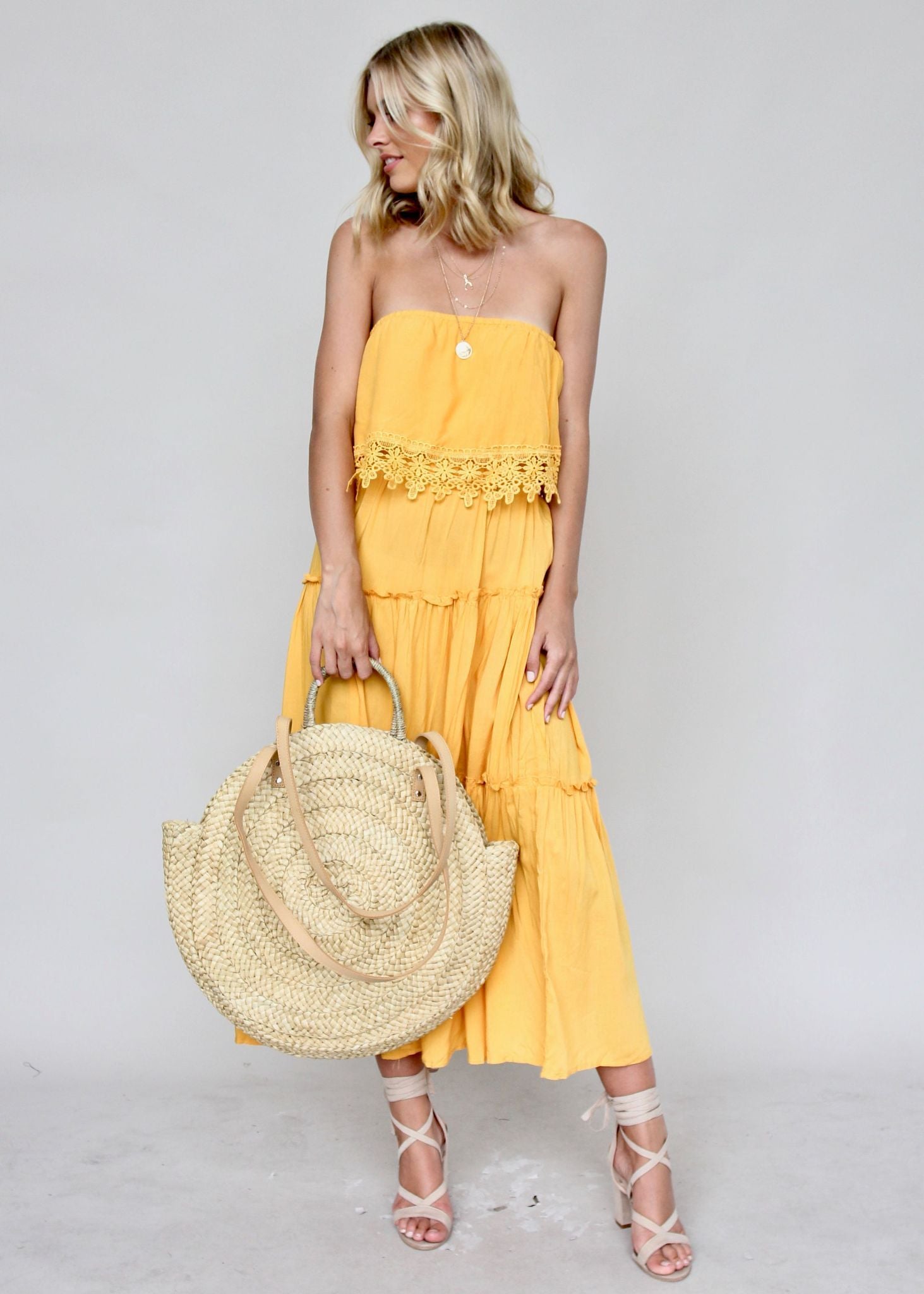 Estella Off Shoulder Midi Dress - Mustard