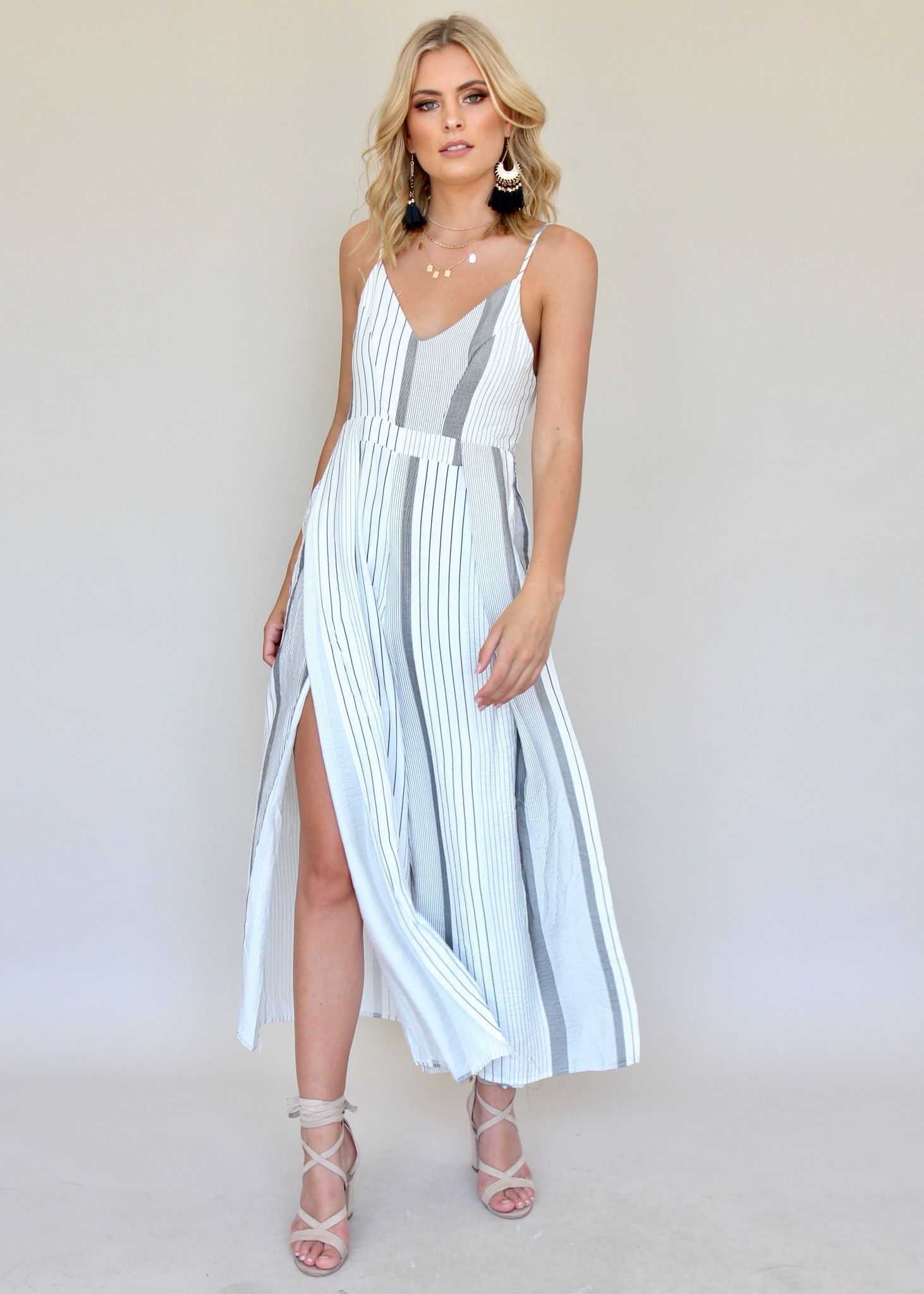 Take The Lead Pantsuit - Grey Stripe
