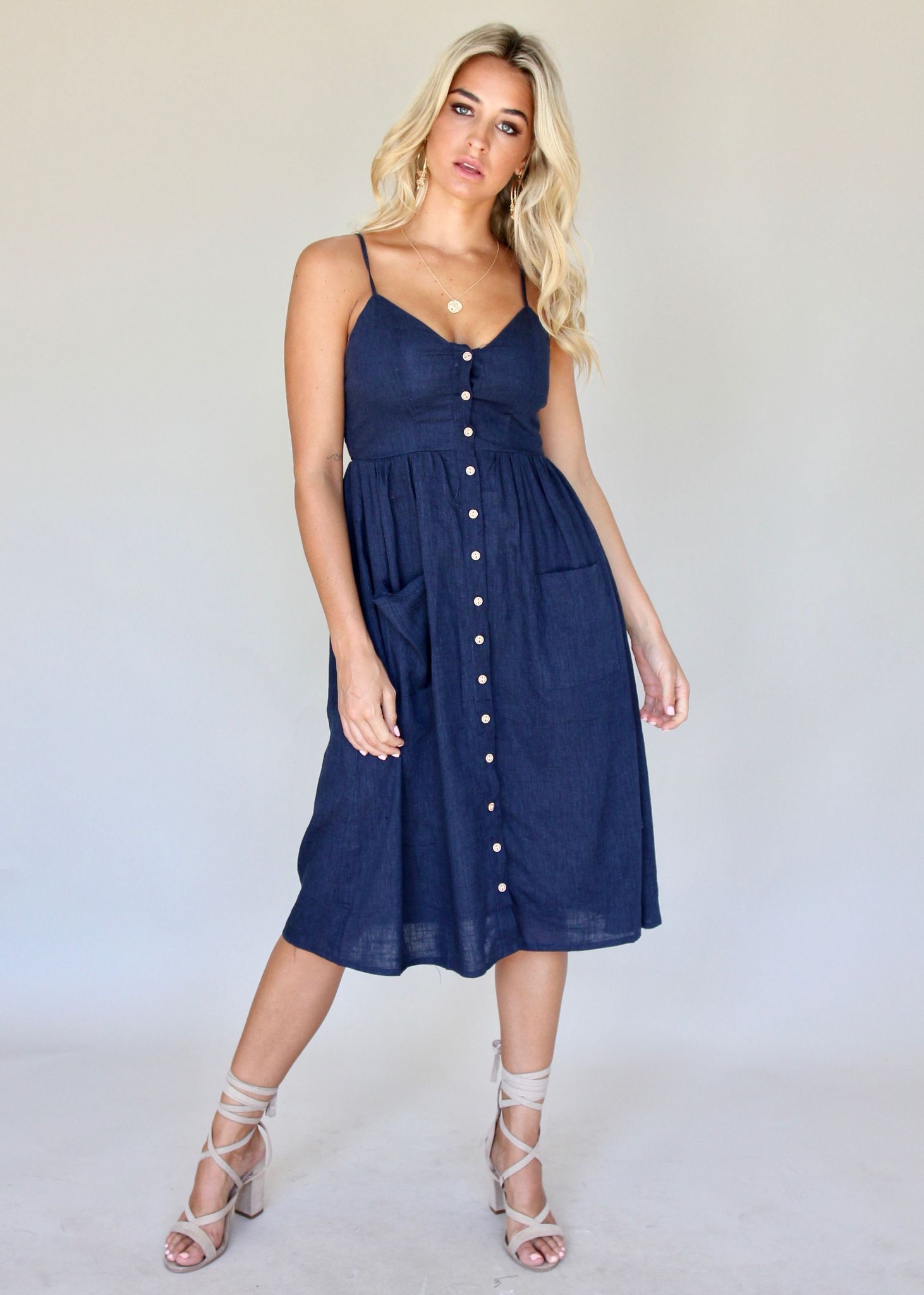 Amari Swing Midi Dress - Navy