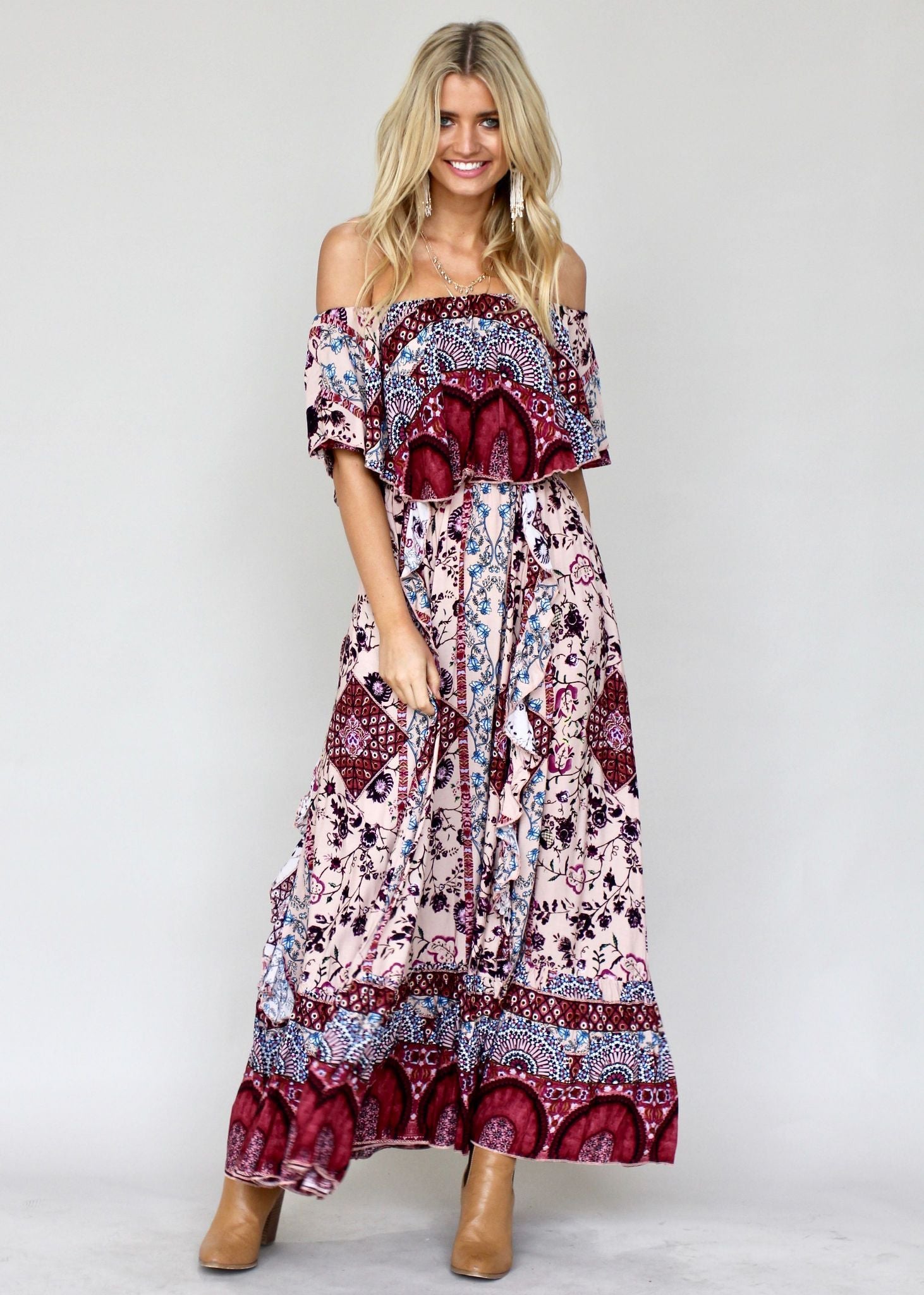 Georgie Off Shoulder Maxi Dress - Marrakesh Dreaming