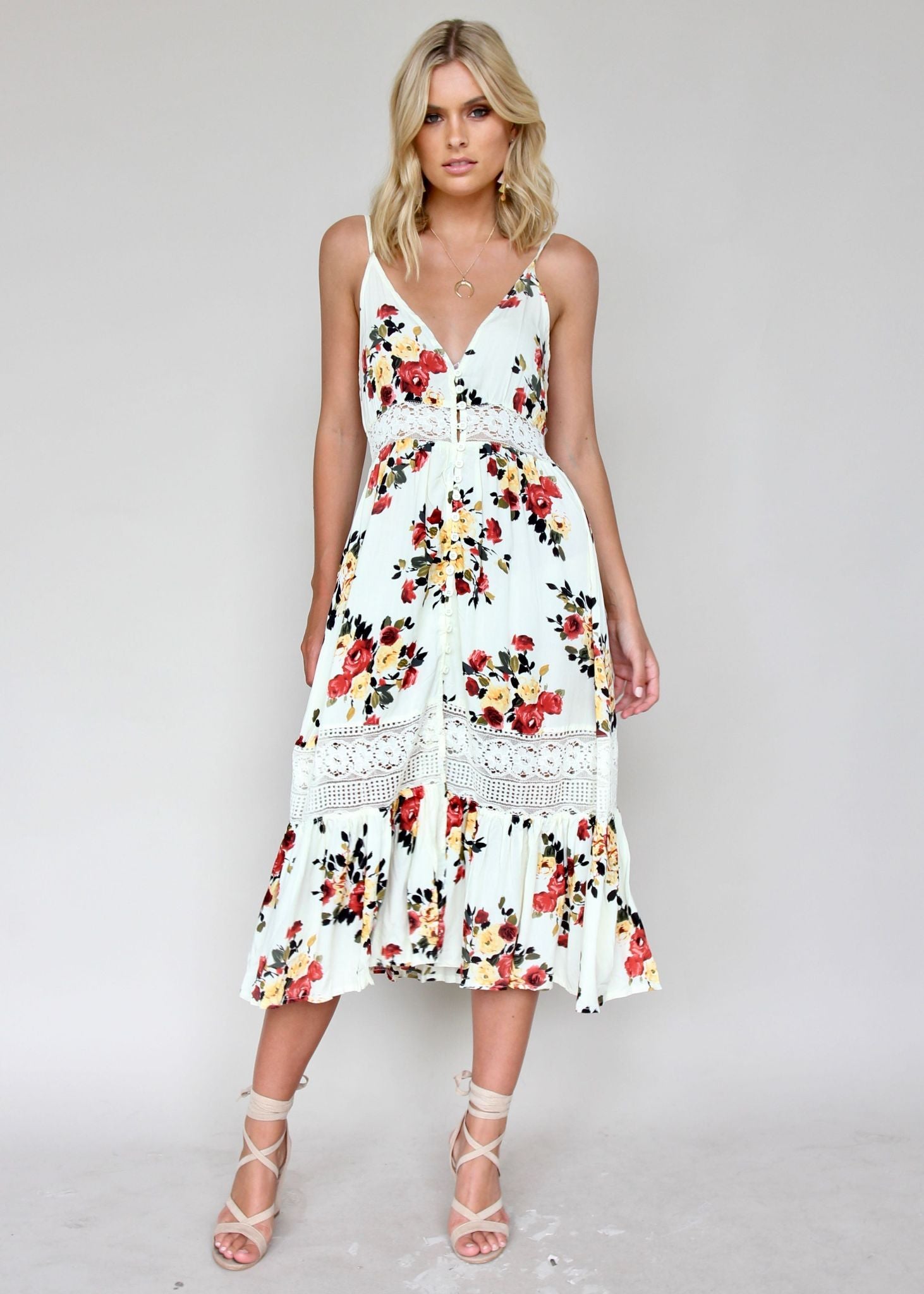 About The Weekend Midi Dress - Roses