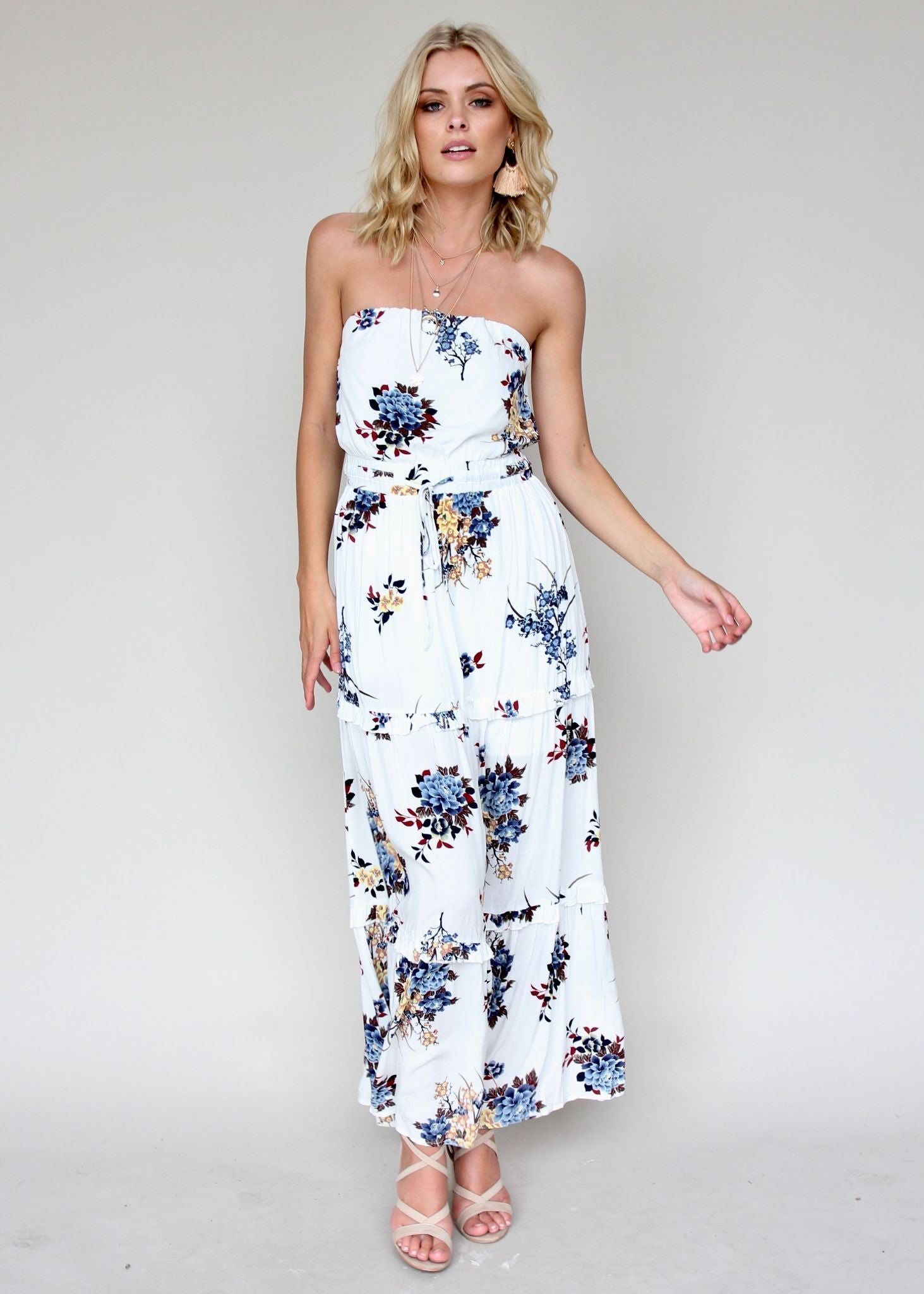 Lucina Strapless Maxi Dress - Blue Petal