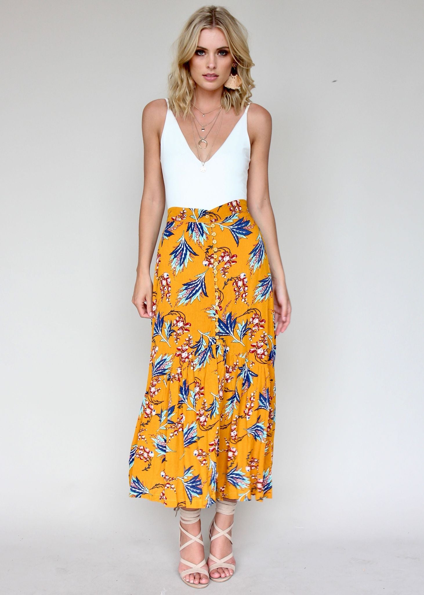 Found Simplicity Skirt - Mustard Floral