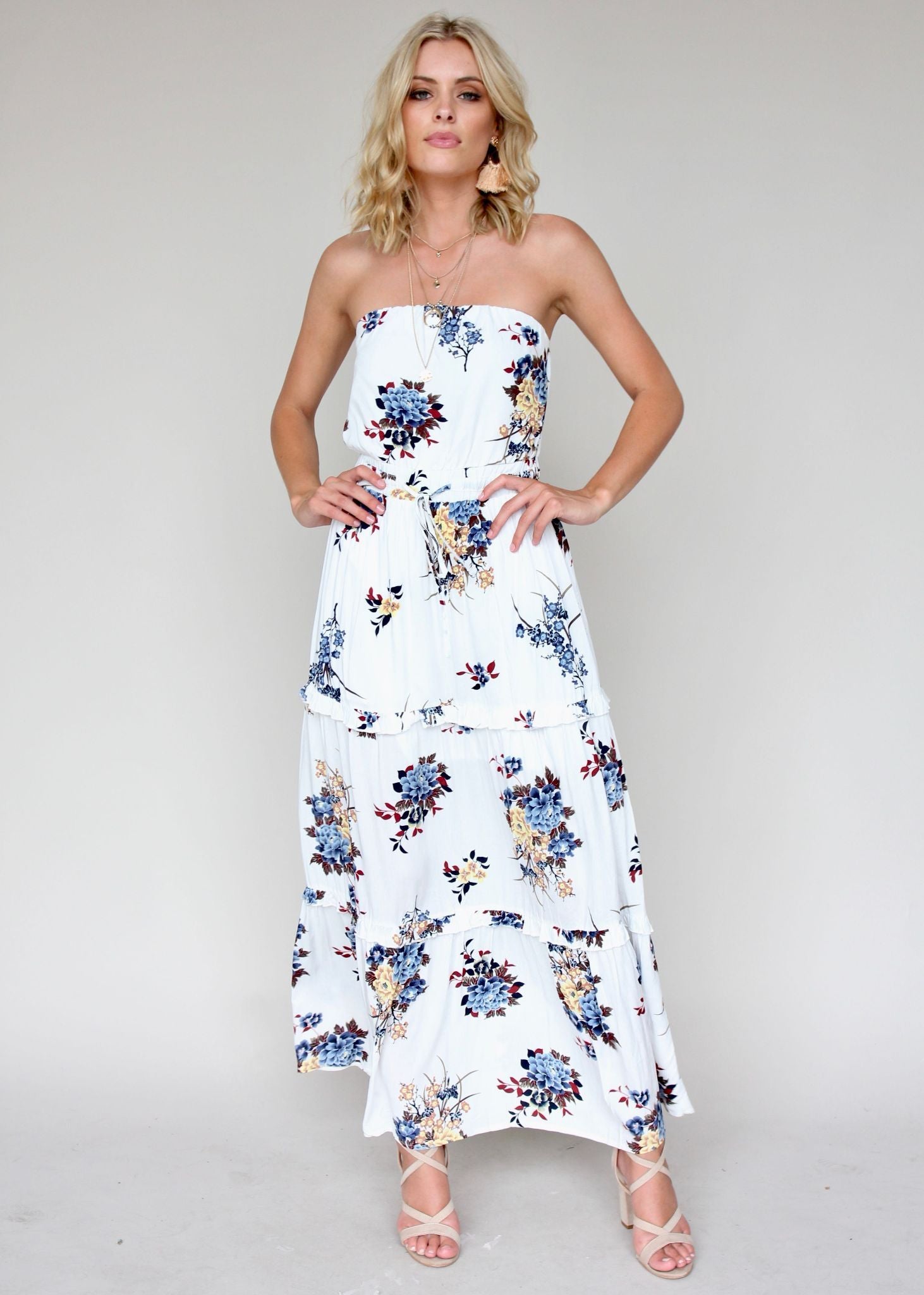 Lucina Strapless Maxi Dress - Blue Petal