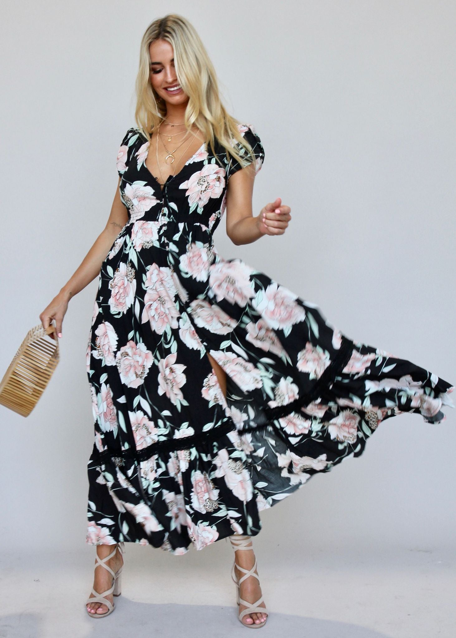 Carmen Maxi Dress - Peach Wildflower