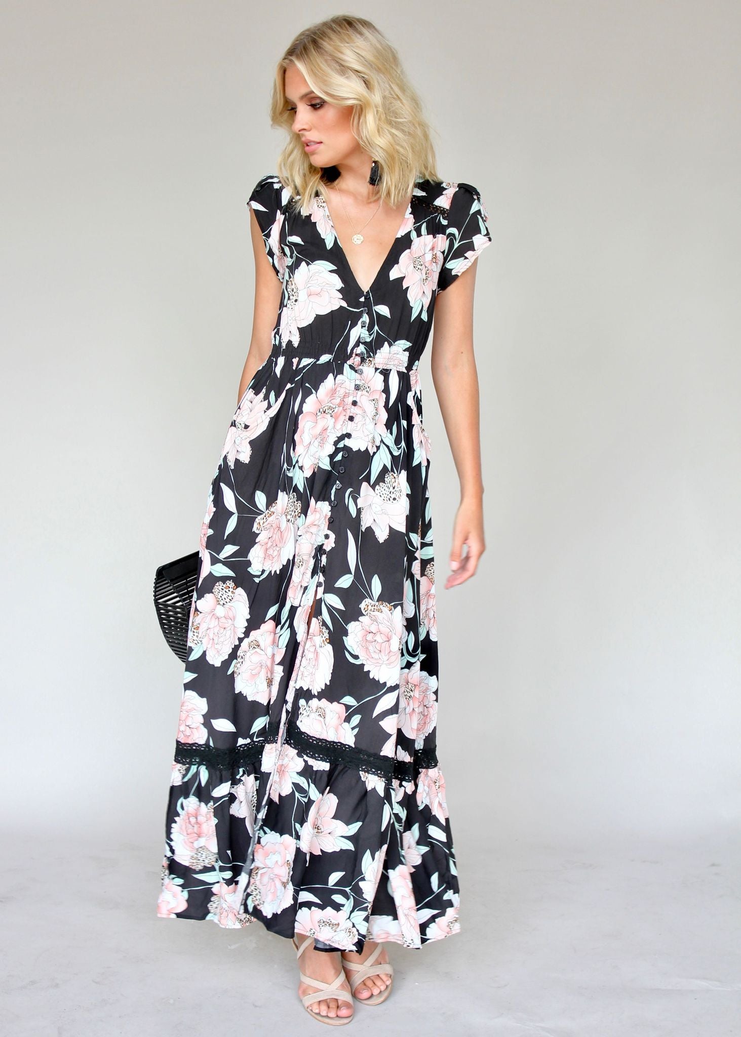 Carmen Maxi Dress - Peach Wildflower