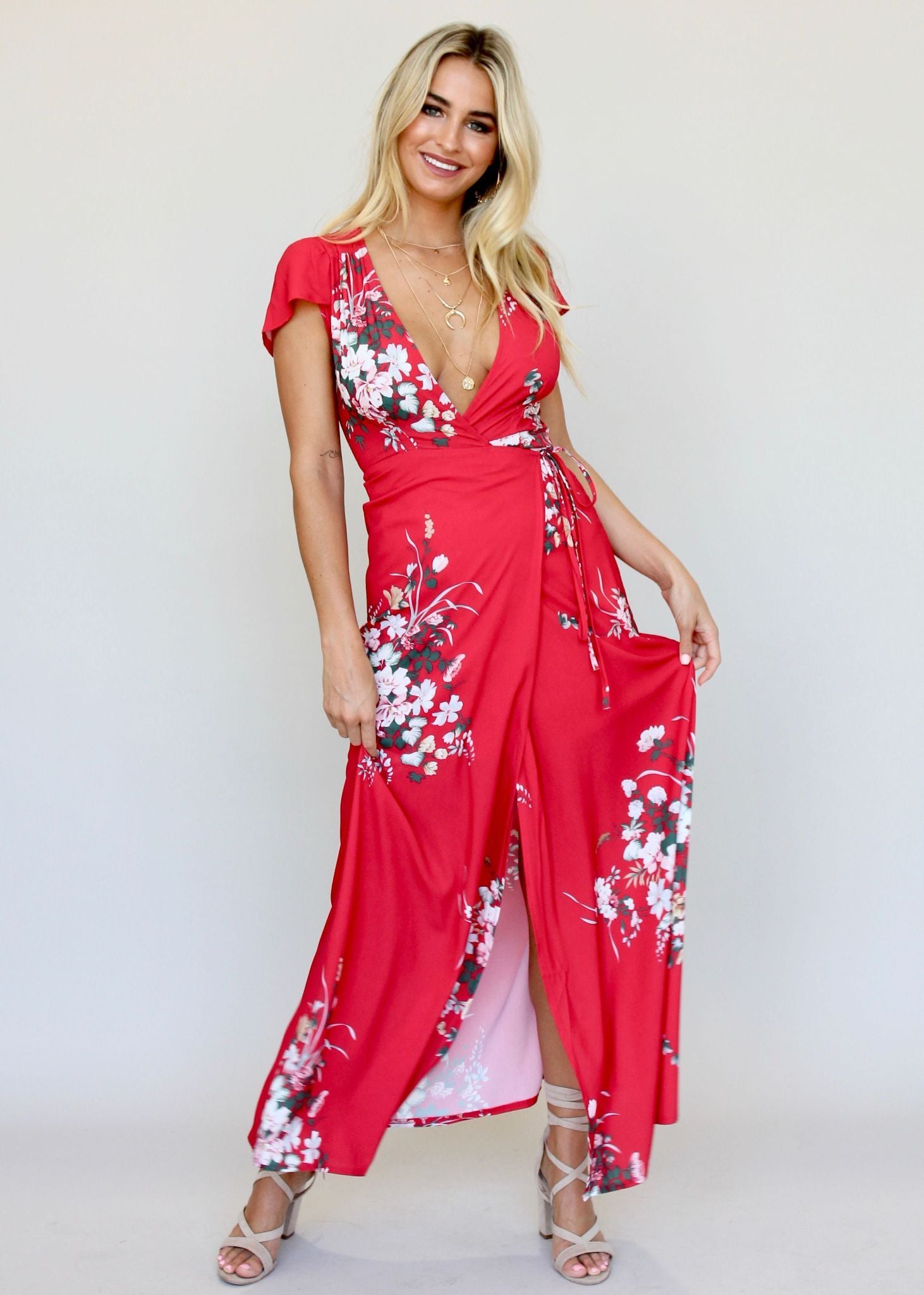 South Branch Wrap Maxi Dress - Red