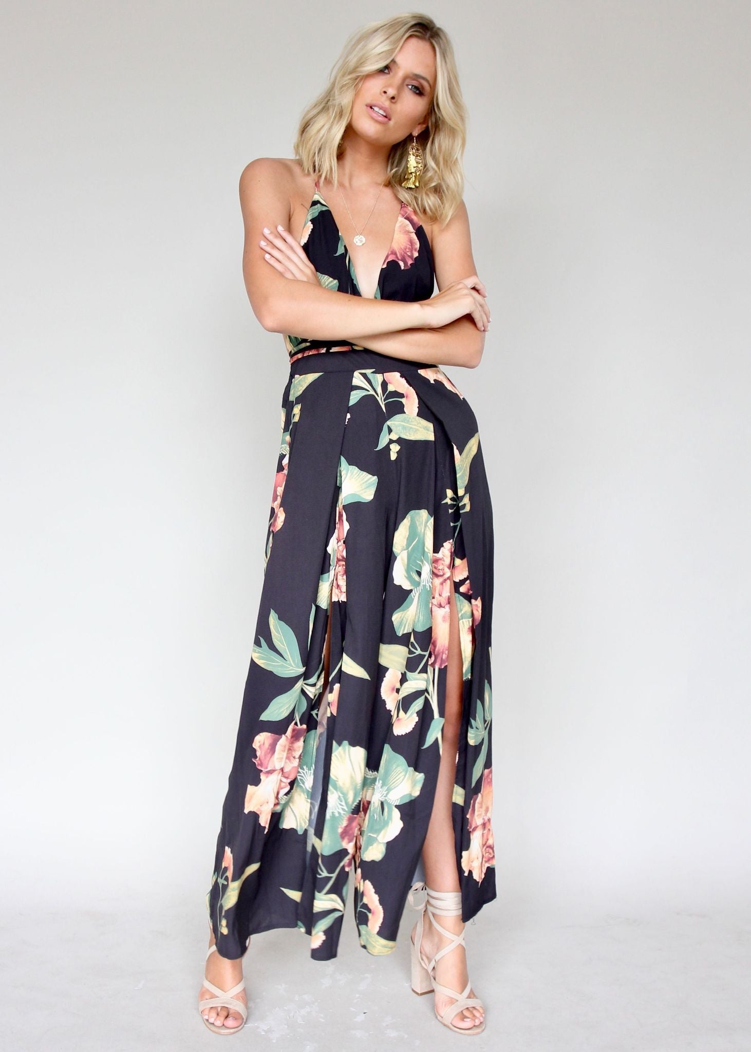 Lost In The Sun Pantsuit - Black Floral