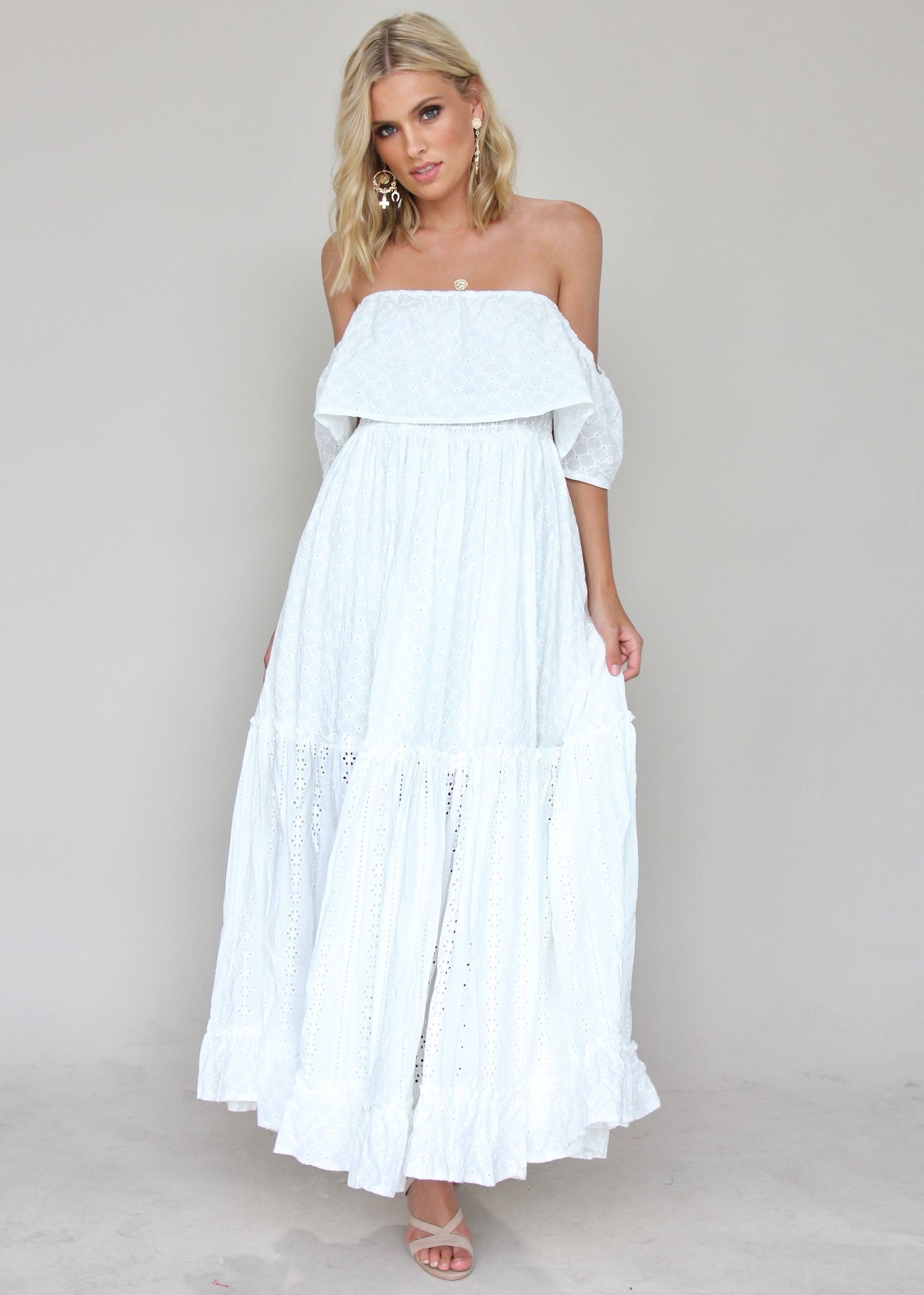 Jennifer Maxi Dress - White Embroidered