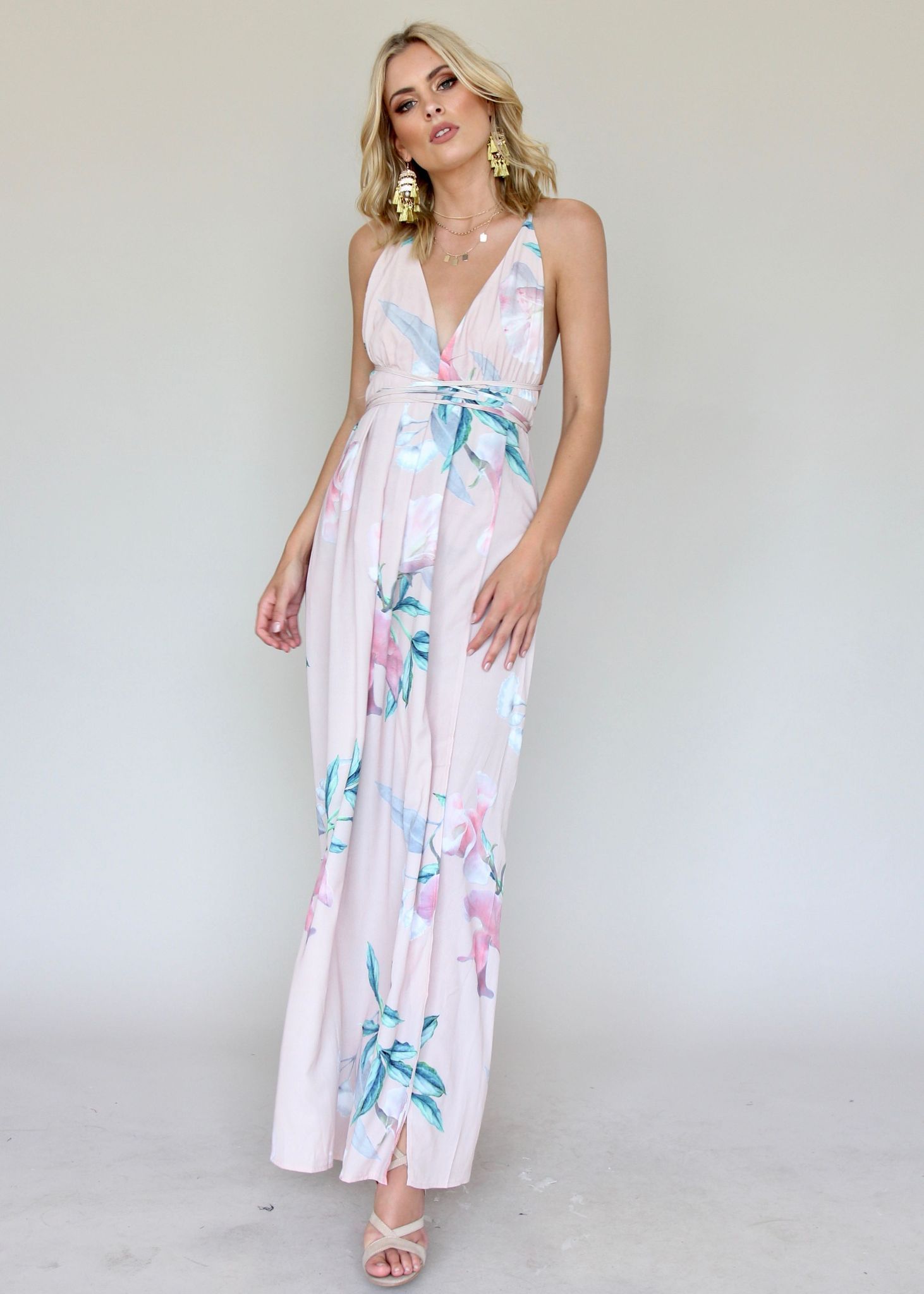 Karmen Halter Maxi Dress - Pink Tropical