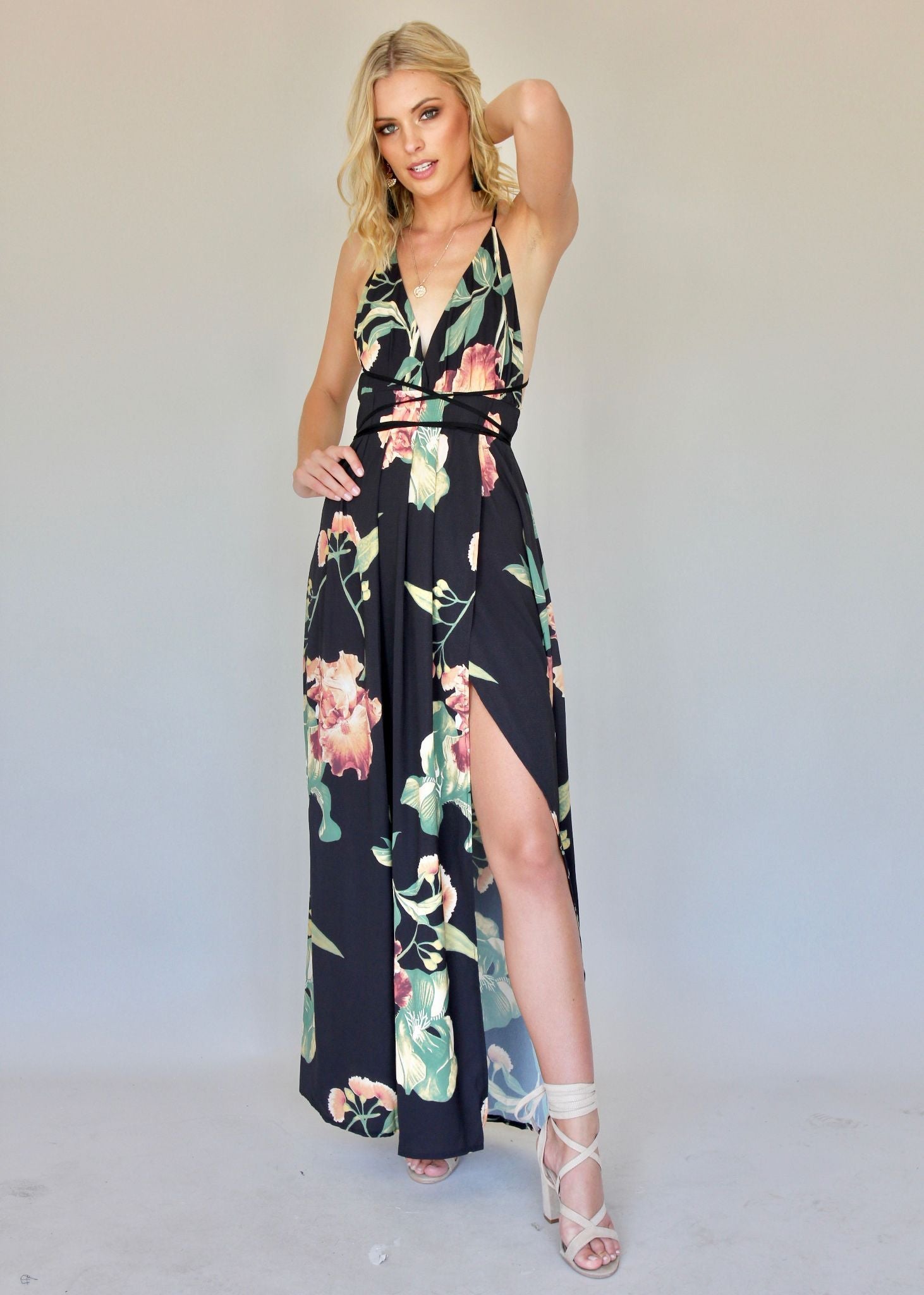 Karmen Halter Maxi Dress - Night Bloom