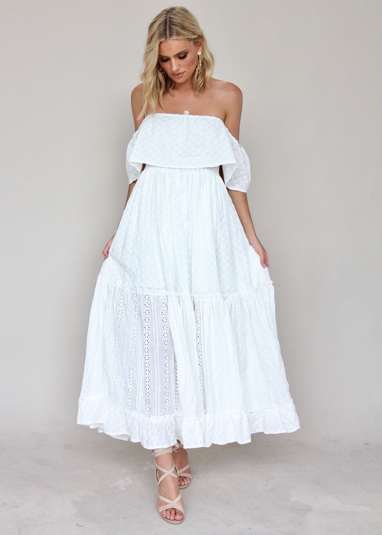 Jennifer Maxi Dress - White Embroidered