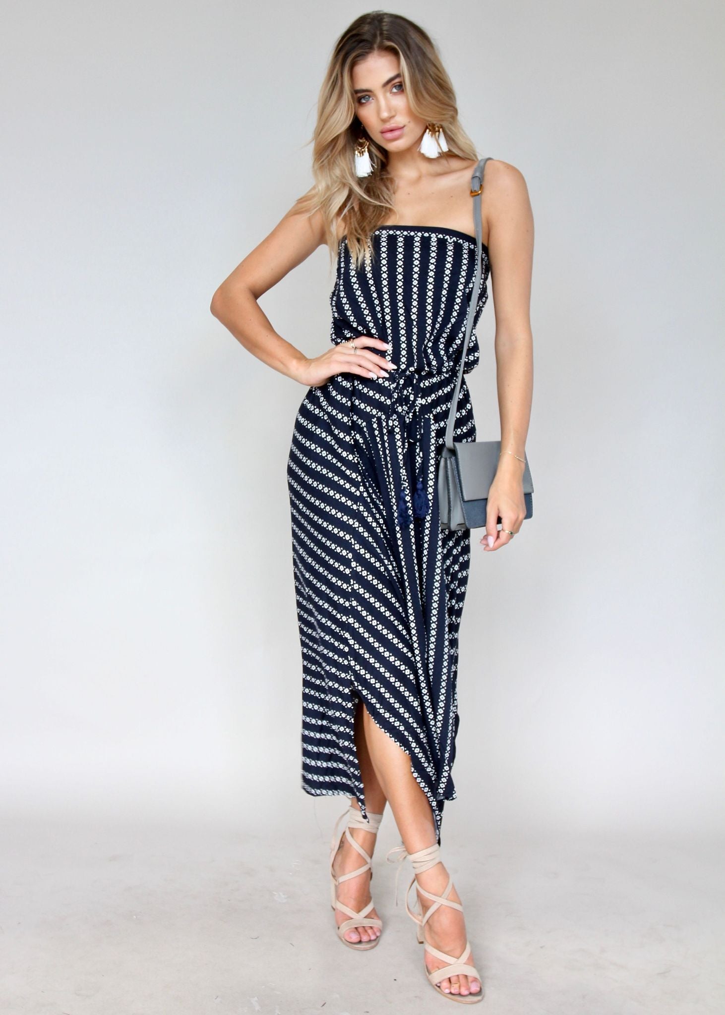 New Freedom Strapless Maxi Dress - Navy Aztec
