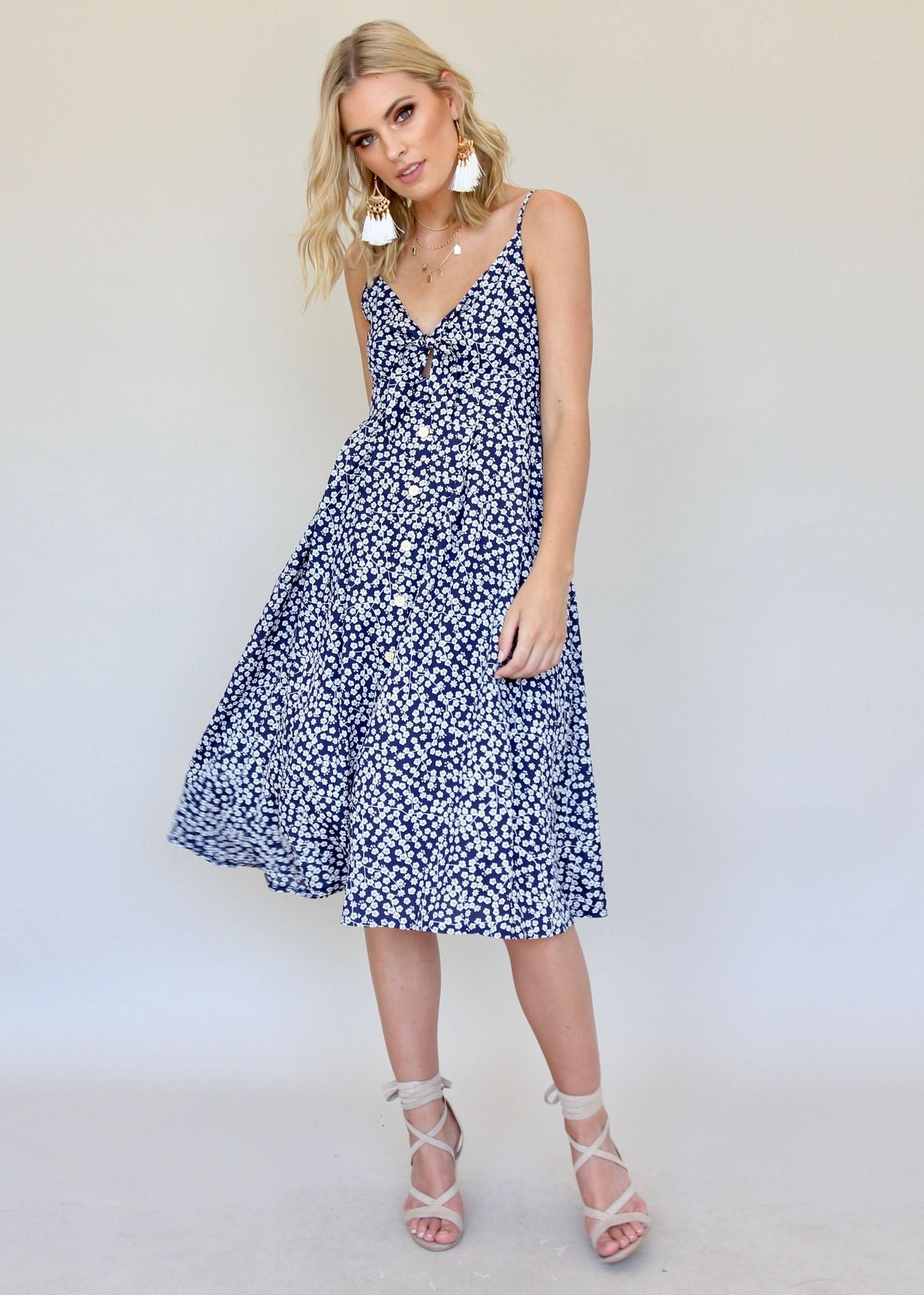 Big City Midi Dress - Navy/White