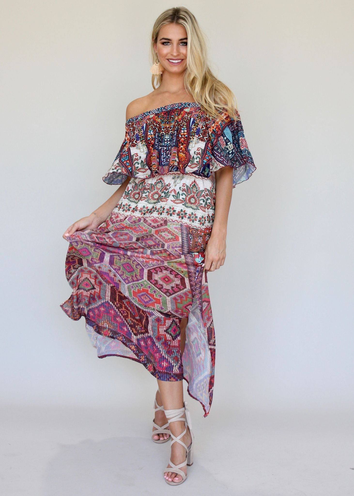 Night Sky Off Shoulder Dress - Moroccan