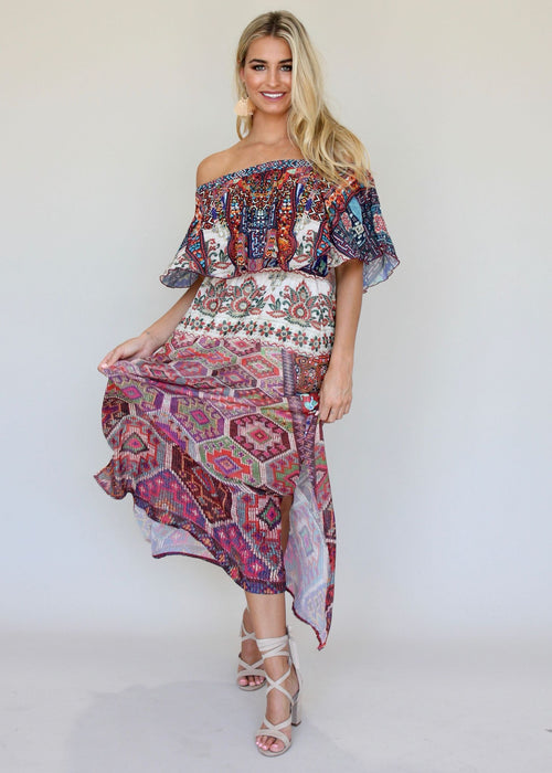 Night Sky Off Shoulder Dress - Moroccan