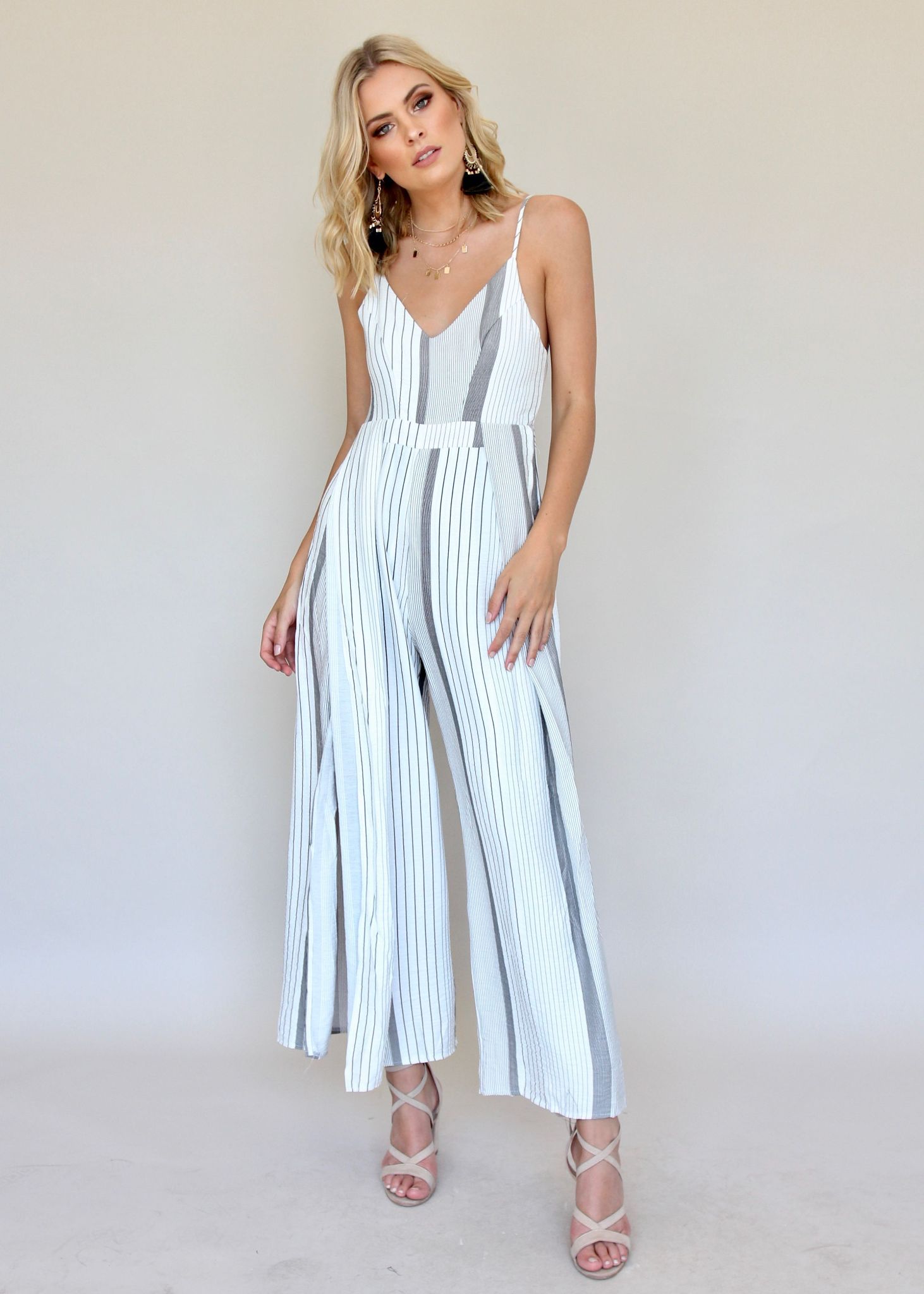 Take The Lead Pantsuit - Grey Stripe