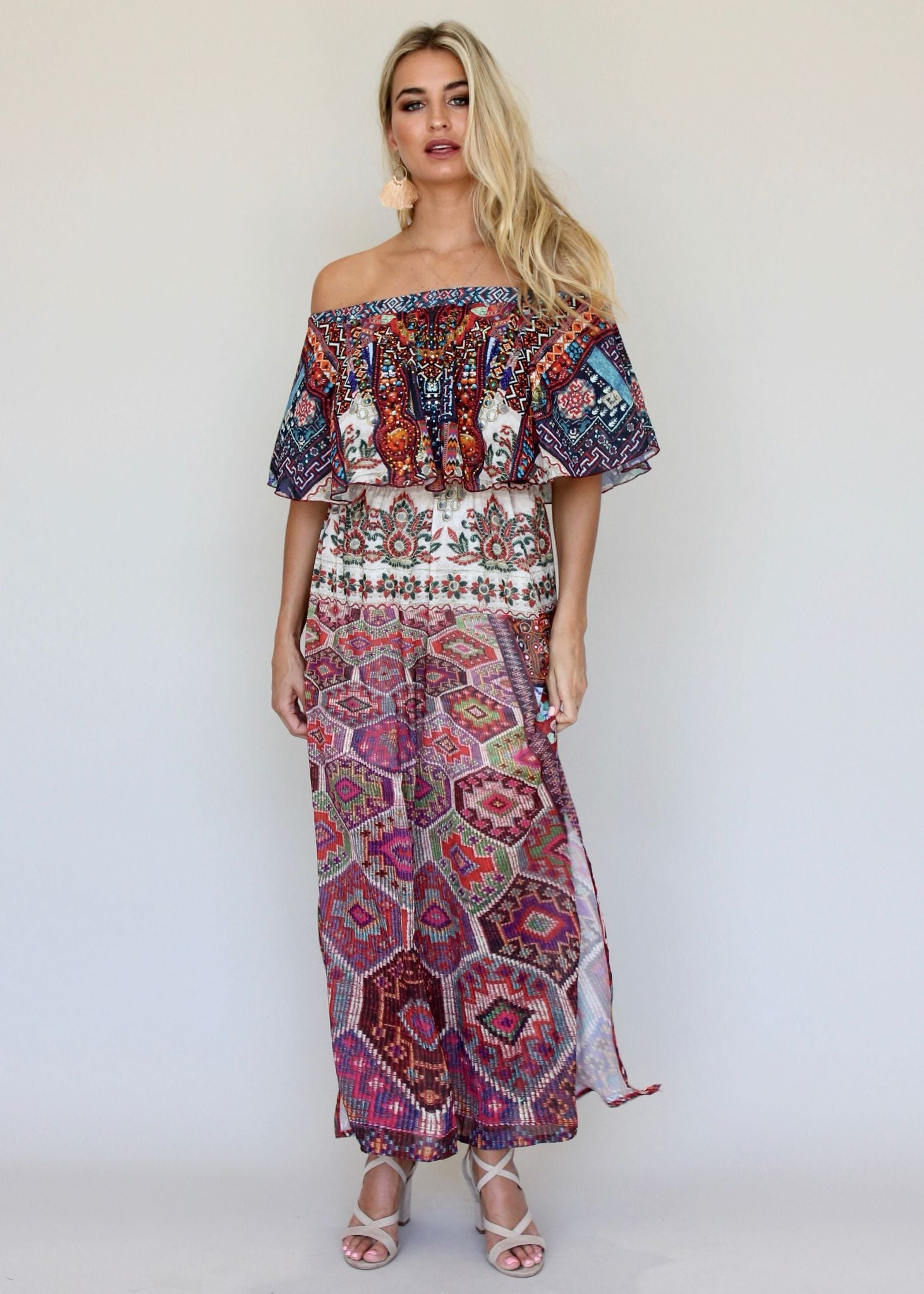 Night Sky Off Shoulder Dress - Moroccan