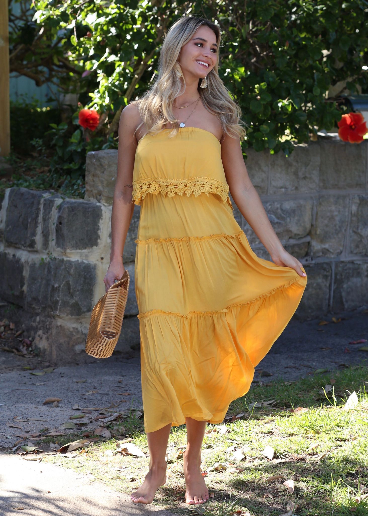 Estella Off Shoulder Midi Dress - Mustard