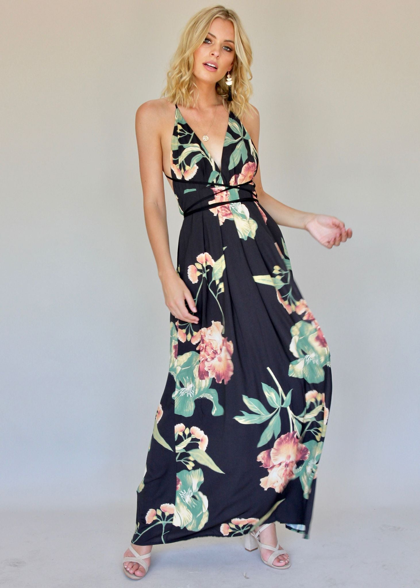 Karmen Halter Maxi Dress - Night Bloom