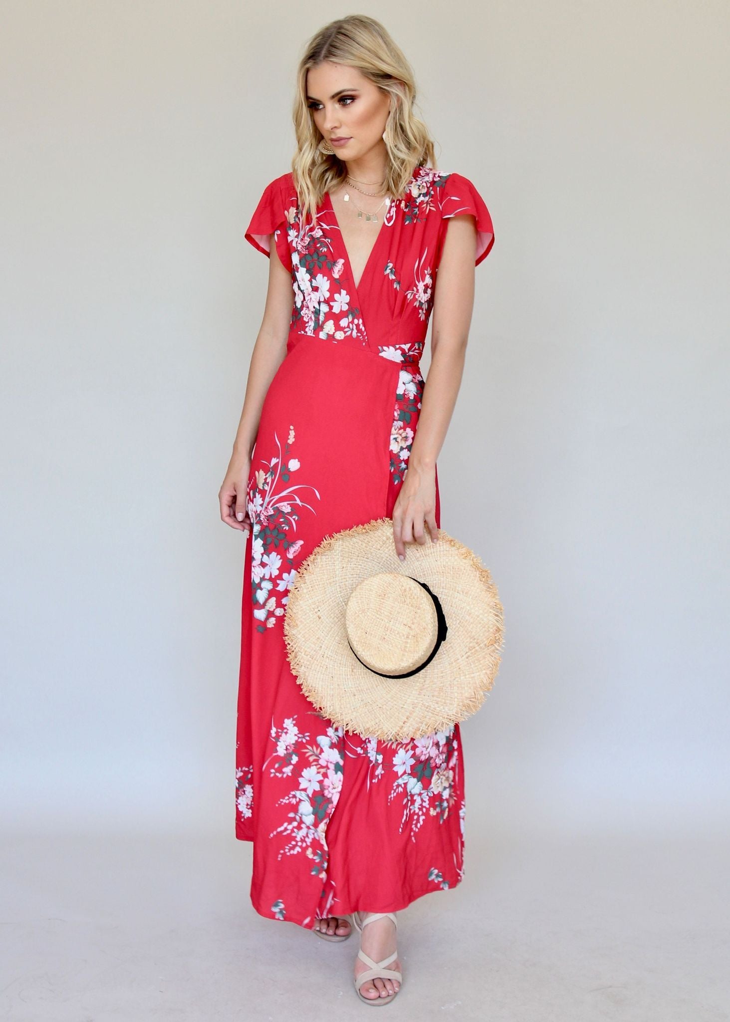 South Branch Wrap Maxi Dress - Red