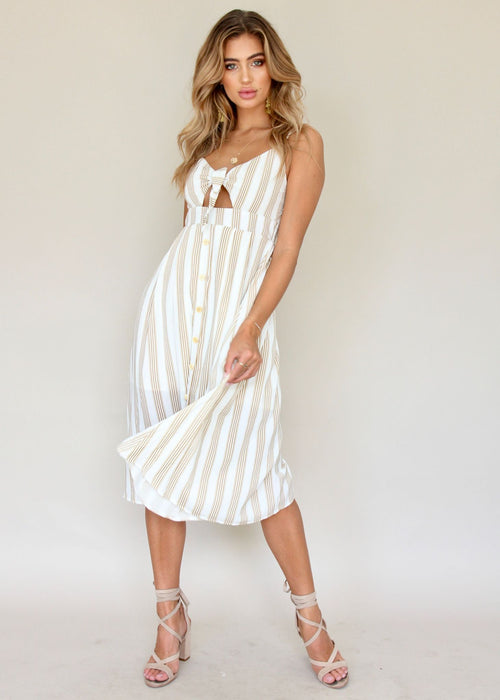 Big City Midi Dress - White/Tan