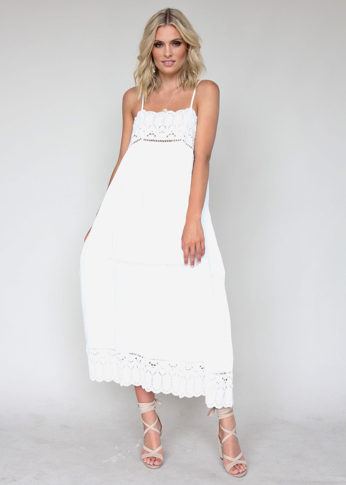 Annabelle Maxi Dress - White Embroidered