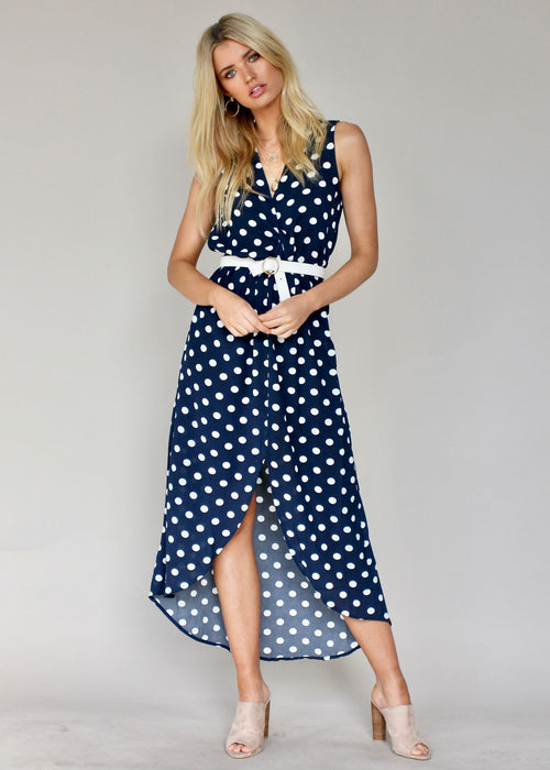 Toscana Midi Dress - Navy Polka