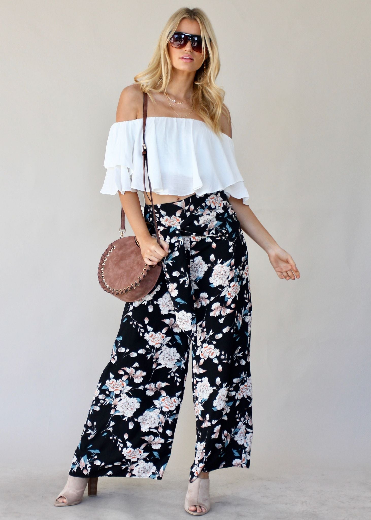Sanoma Wide Leg Pants - Black Floral