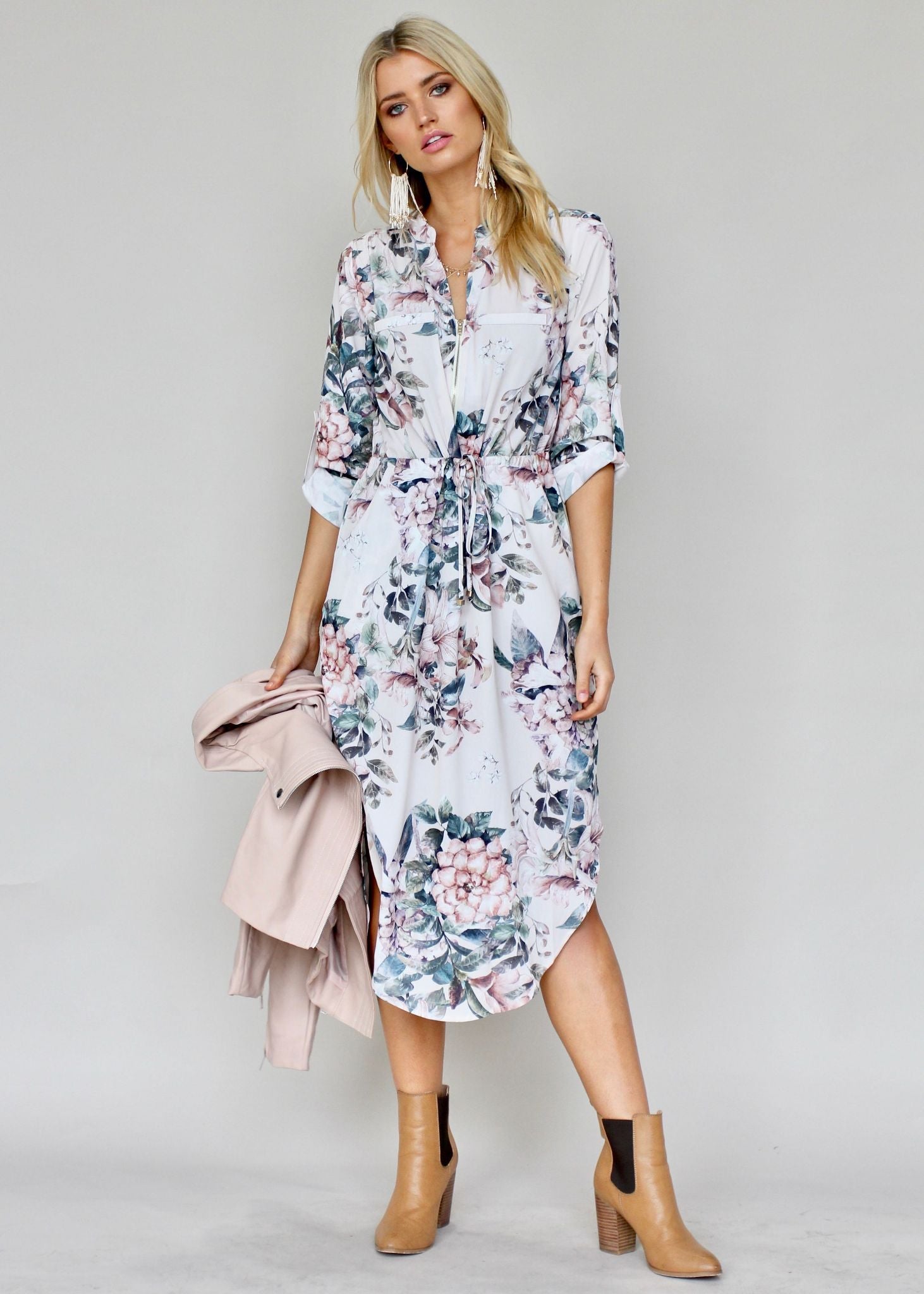 Let Me Lead Midi Dress - Blush Floral