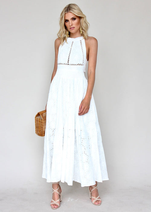 Break Of Dawn Maxi - Flower White Embroidered