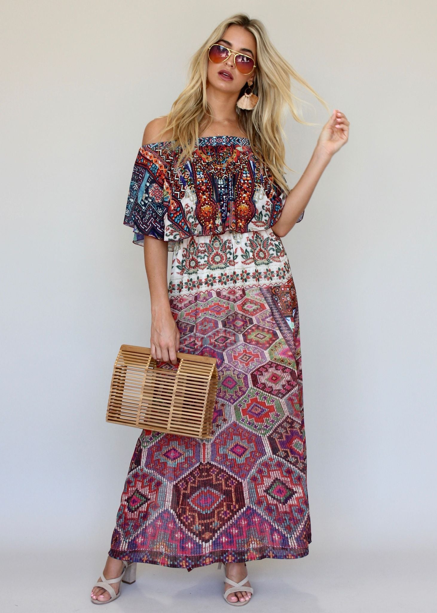 Night Sky Off Shoulder Dress - Moroccan