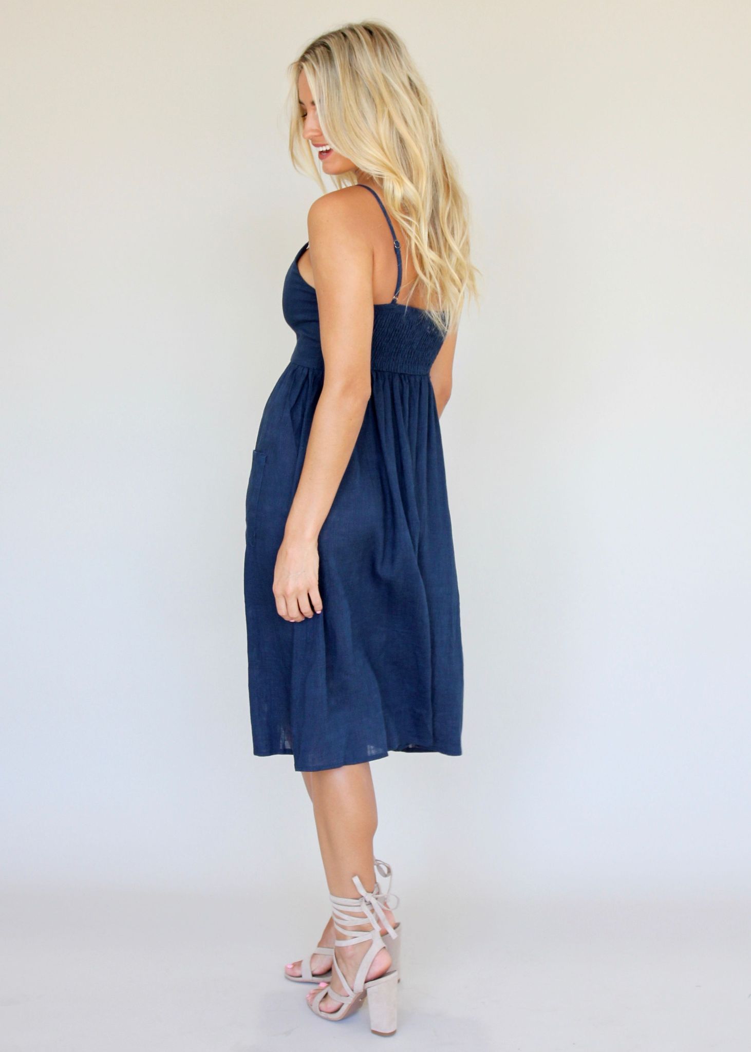 Amari Swing Midi Dress - Navy