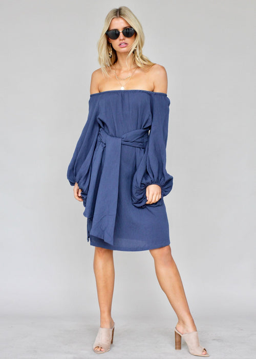 Somerstown Linen Tie Dress - Navy