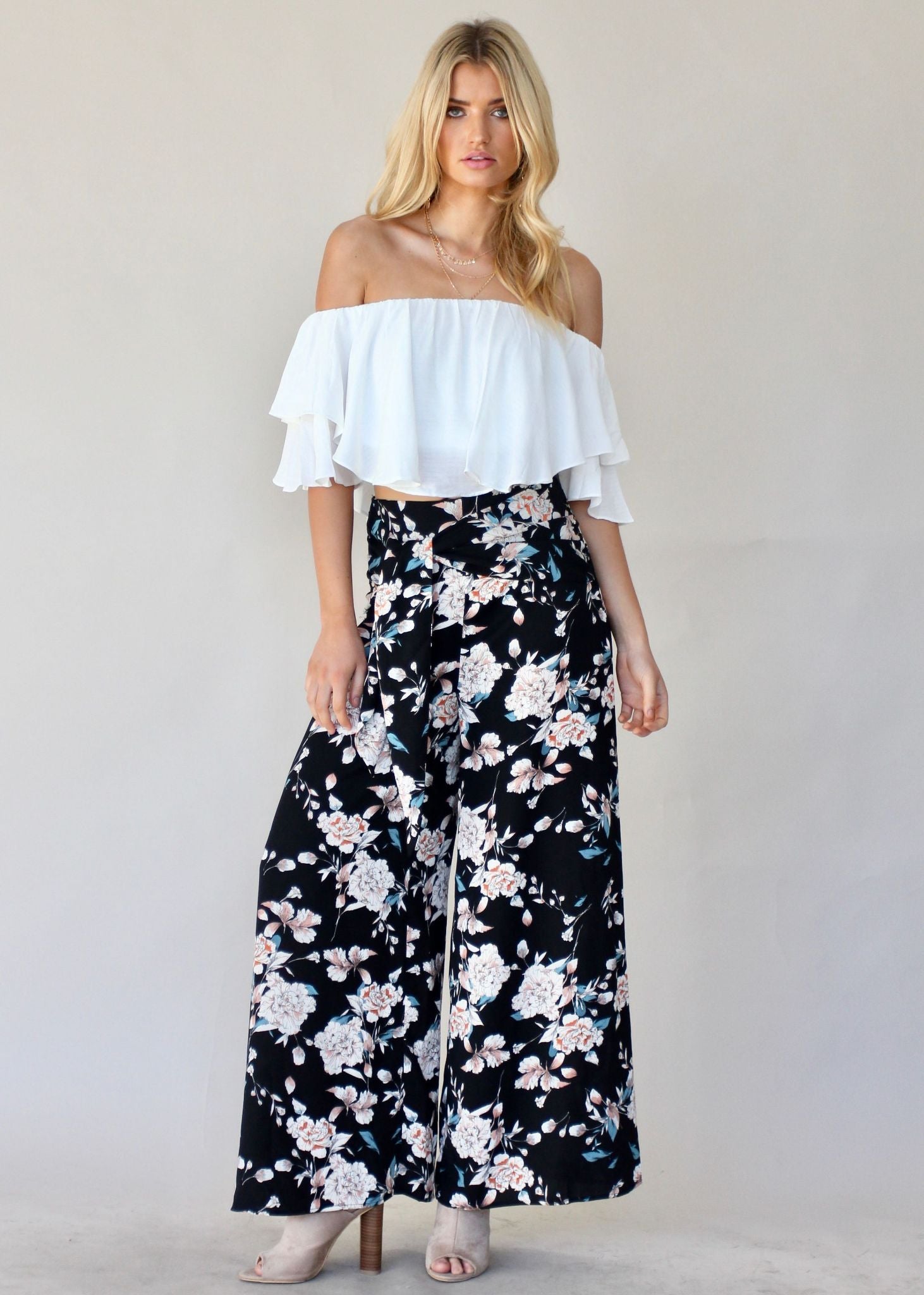 Sanoma Wide Leg Pants - Black Floral