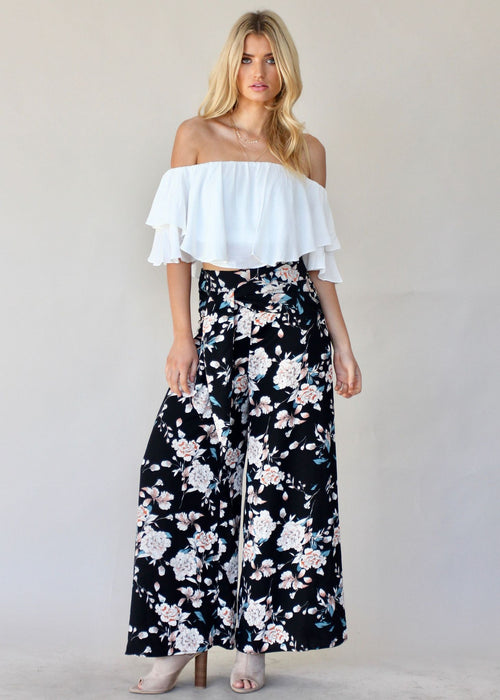 Sanoma Wide Leg Pants - Black Floral