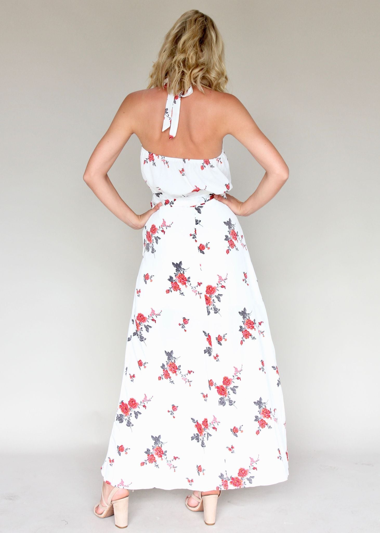 Emerald City Wrap Maxi Dress - White Roses