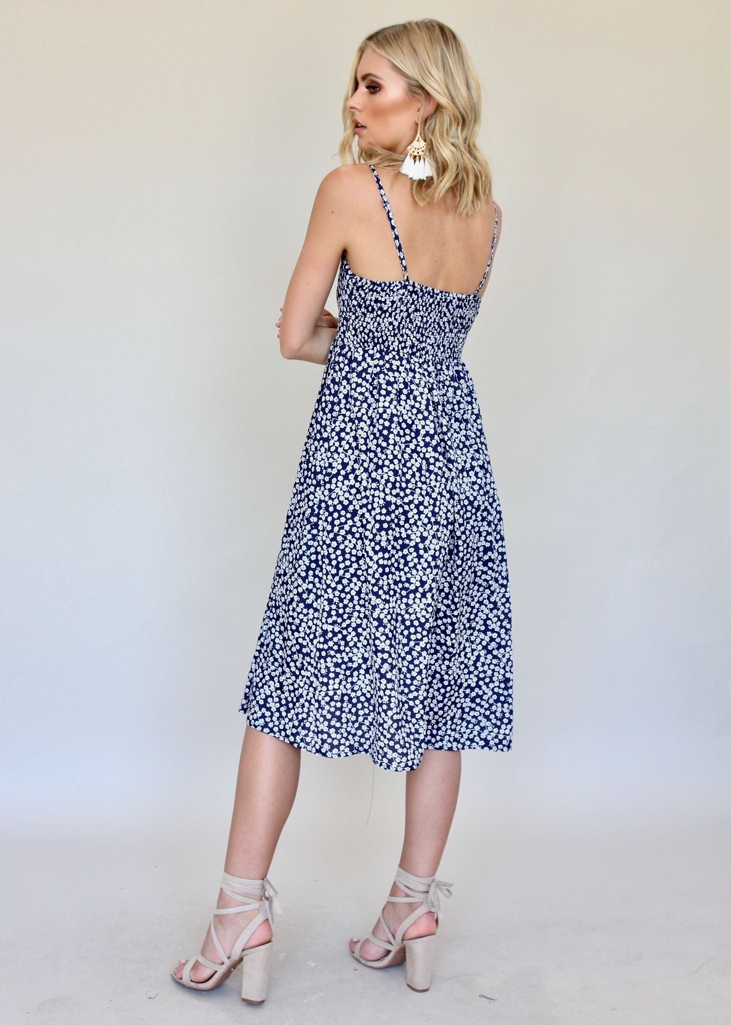 Big City Midi Dress - Navy/White