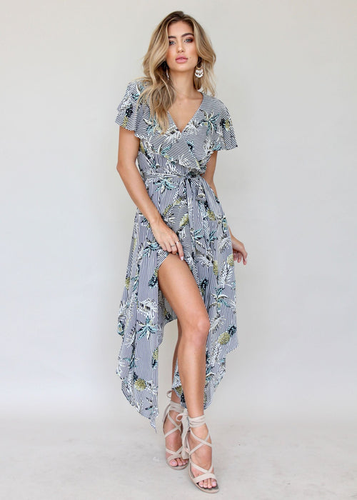 Navarro Midi Dress - Palm Stripe