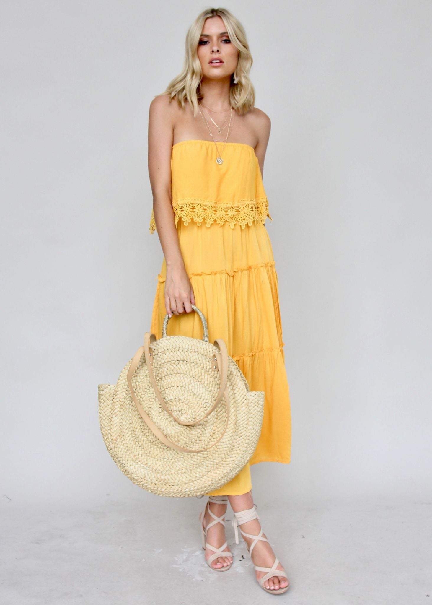 Estella Off Shoulder Midi Dress - Mustard