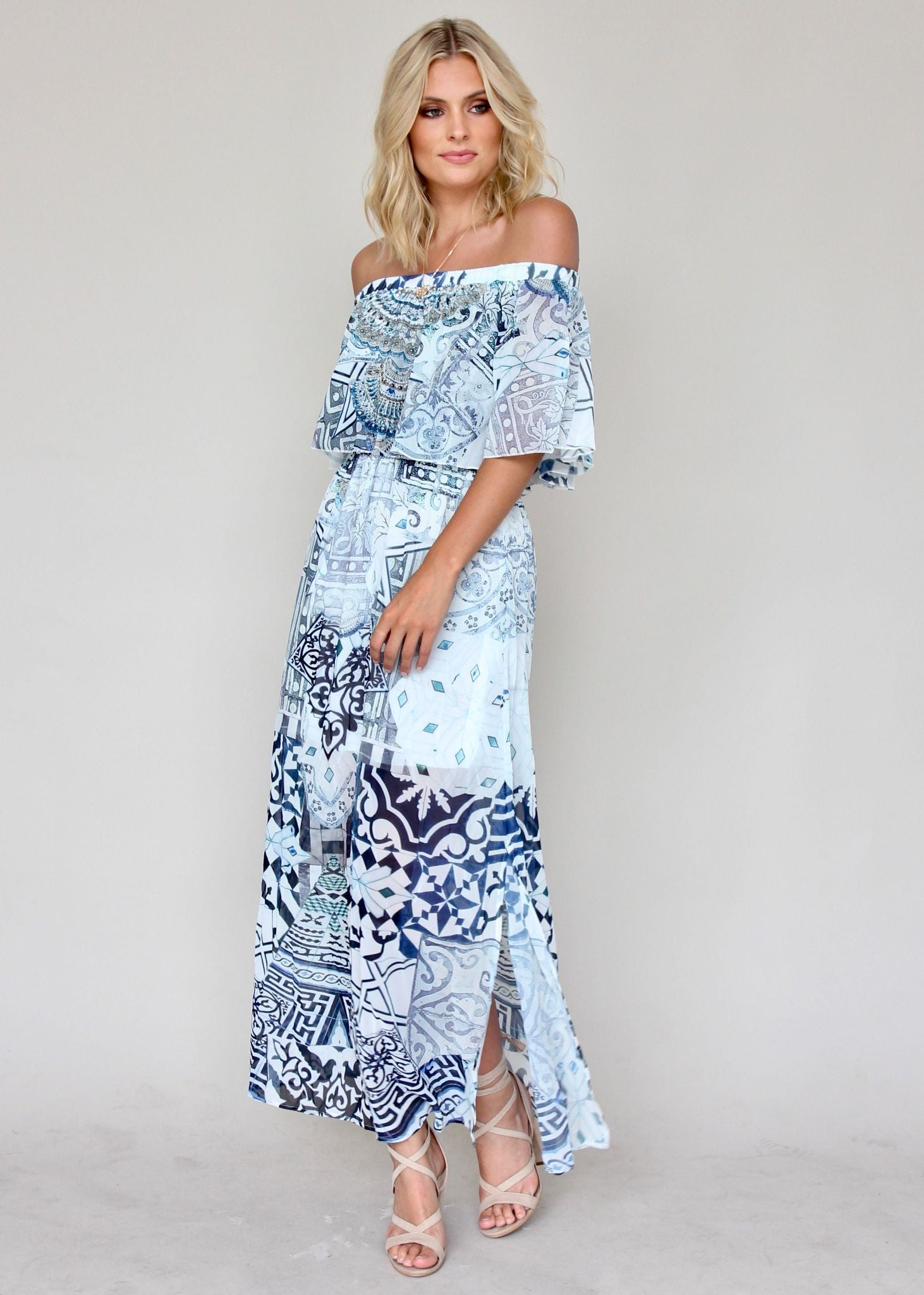 Night Sky Off Shoulder Dress - Aquarius