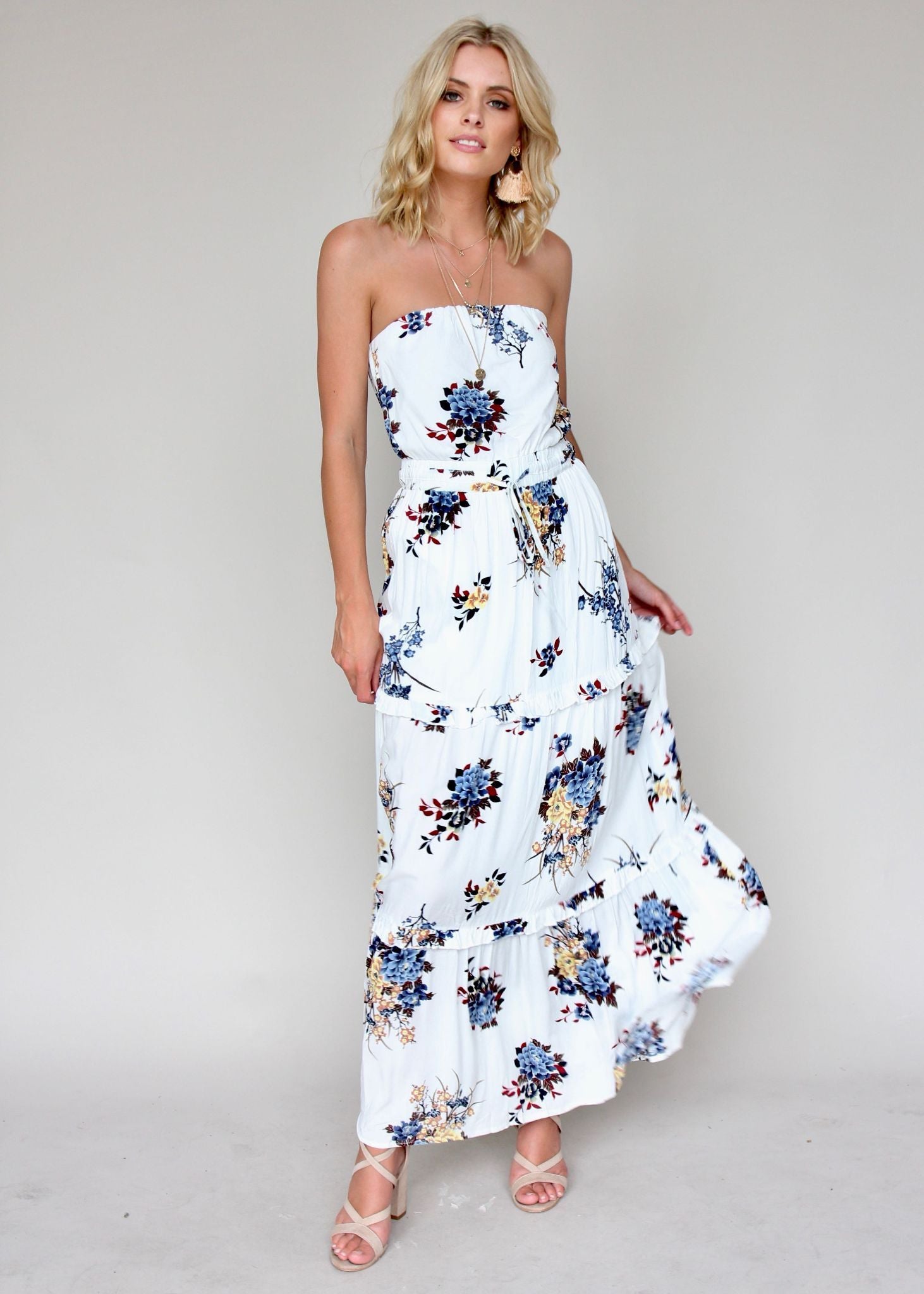 Lucina Strapless Maxi Dress - Blue Petal