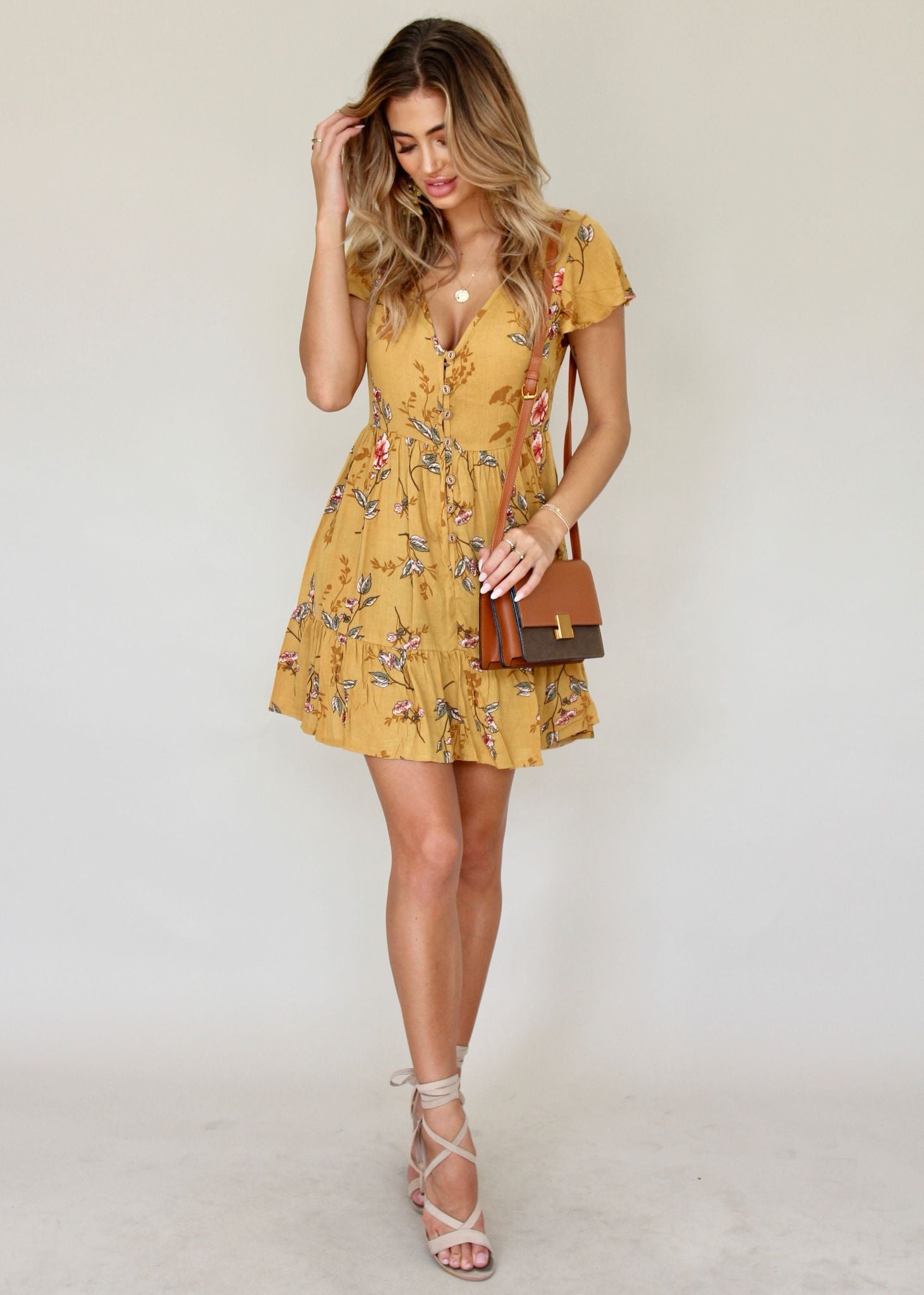 Aisha Swing Dress - Mustard Floral